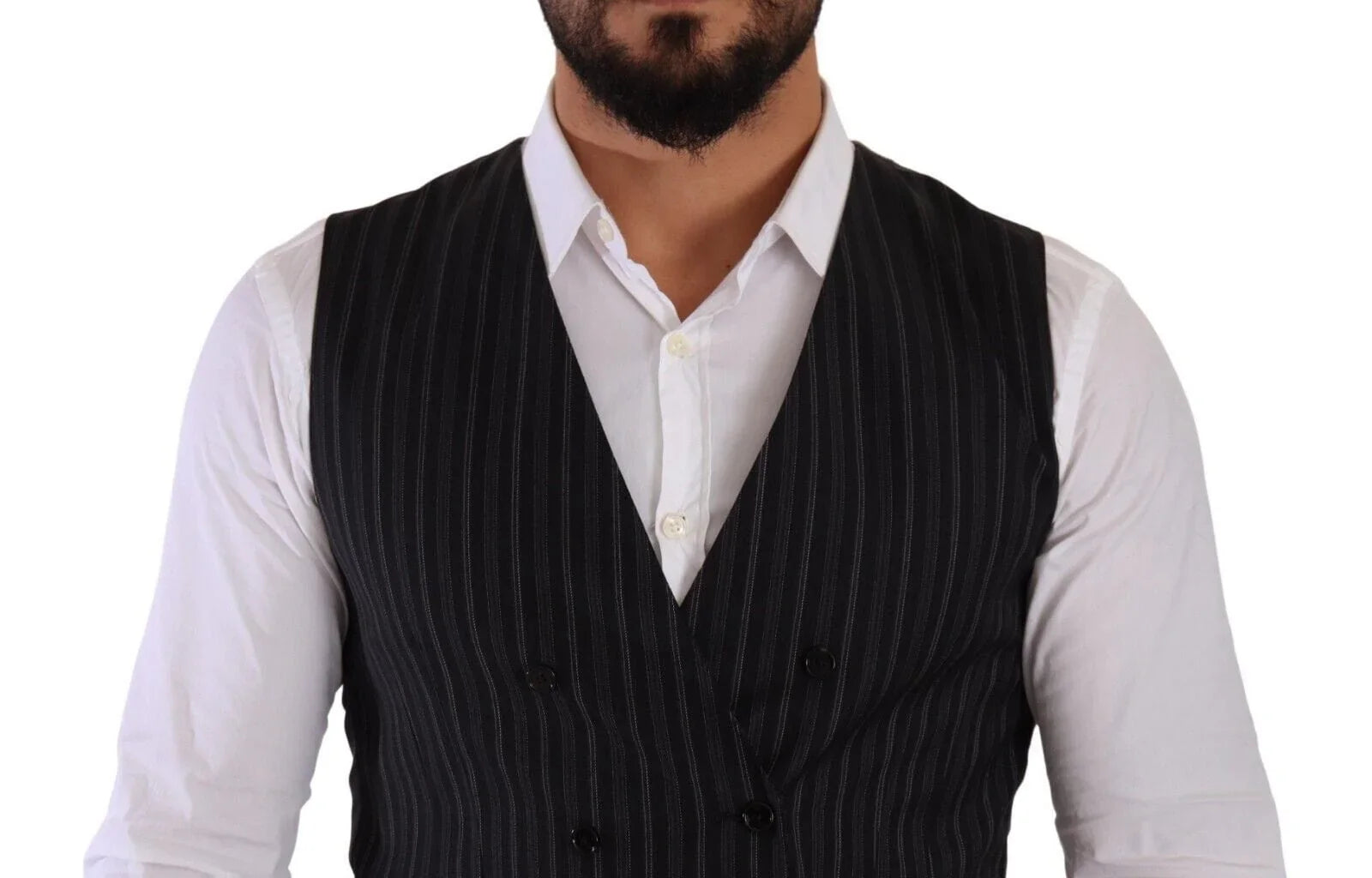 Dolce & Gabbana Formal Vests IT48 | M Dolce & Gabbana Elegant Striped Double-Breasted Dress Vest