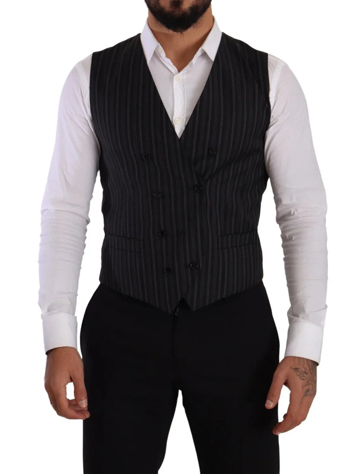 Dolce & Gabbana Formal Vests IT48 | M Dolce & Gabbana Elegant Striped Double-Breasted Dress Vest