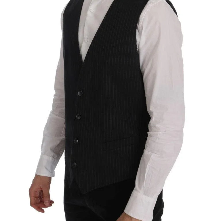 Dolce & Gabbana Formal Vests IT50 | L Dolce & Gabbana Elegant Striped Gray Waistcoat Vest