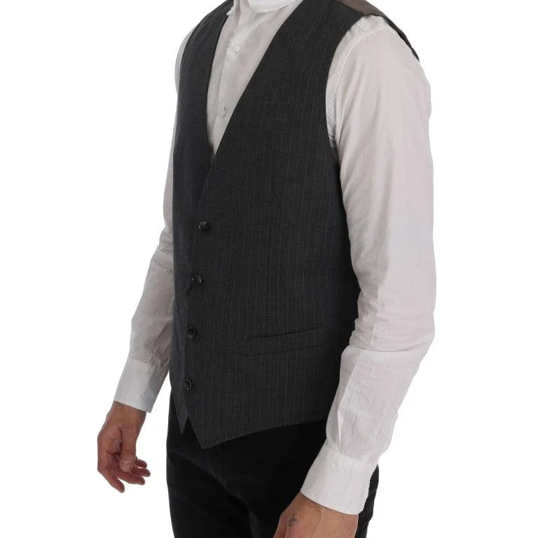Dolce & Gabbana Formal Vests IT50 | L Dolce & Gabbana Elegant Striped Gray Waistcoat Vest