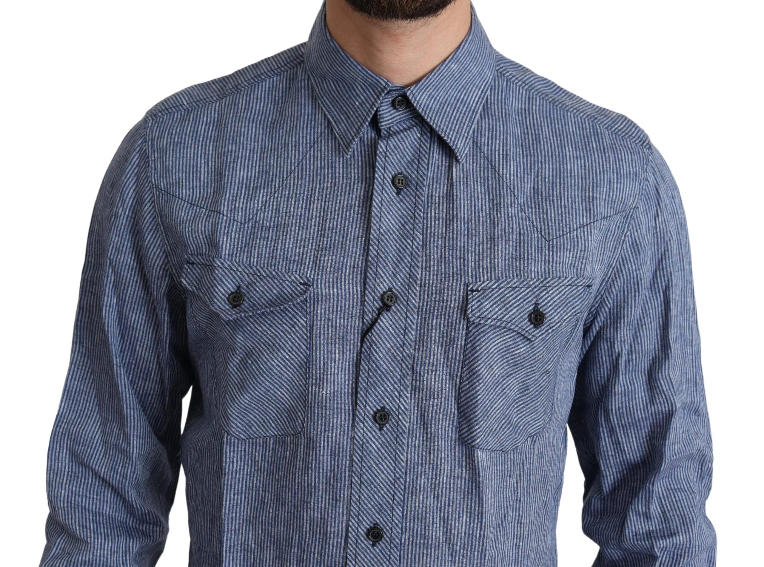 Dolce & Gabbana Linen Shirts IT39 | S Dolce & Gabbana Elegant Striped Linen Button-Down Shirt