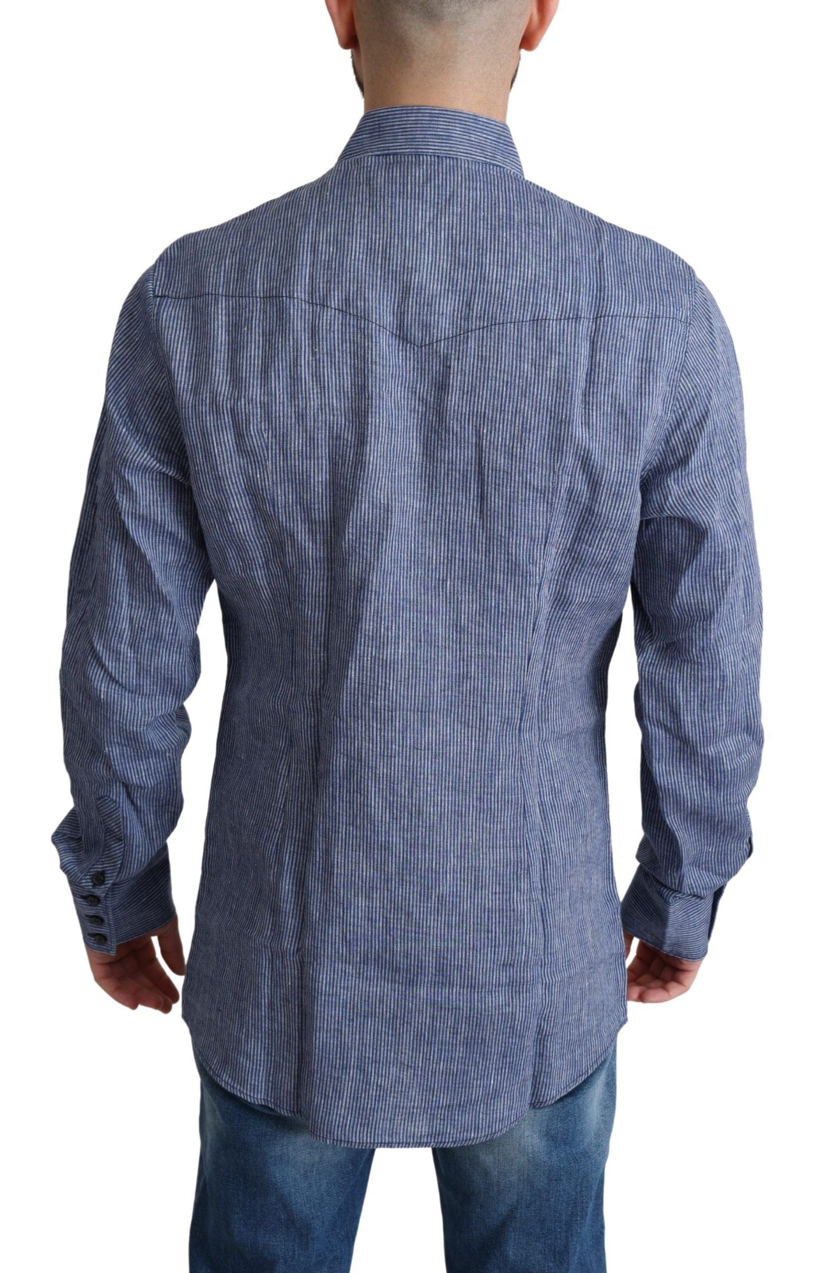 Dolce & Gabbana Linen Shirts IT39 | S Dolce & Gabbana Elegant Striped Linen Button-Down Shirt