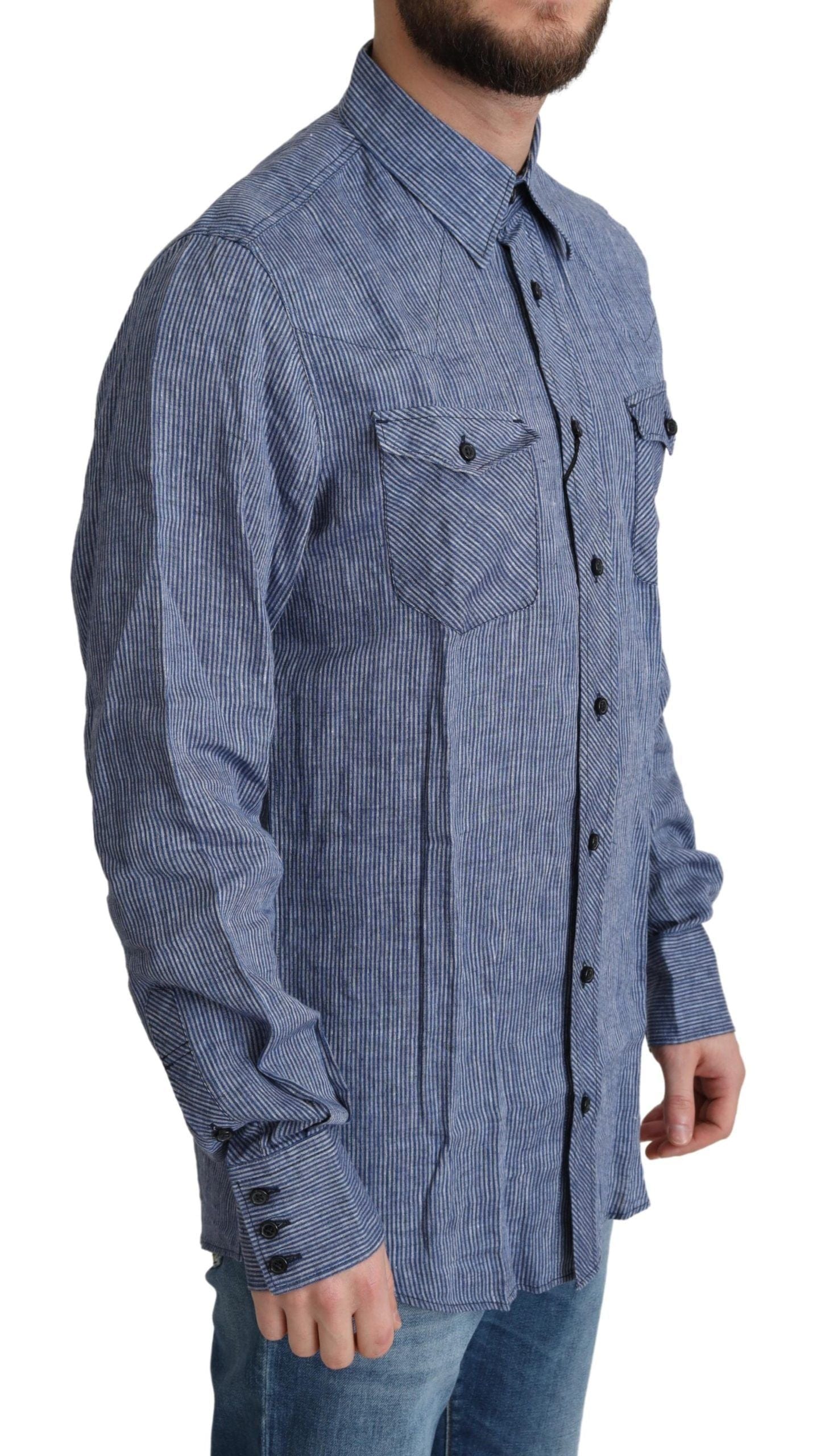 Dolce & Gabbana Linen Shirts IT39 | S Dolce & Gabbana Elegant Striped Linen Button-Down Shirt
