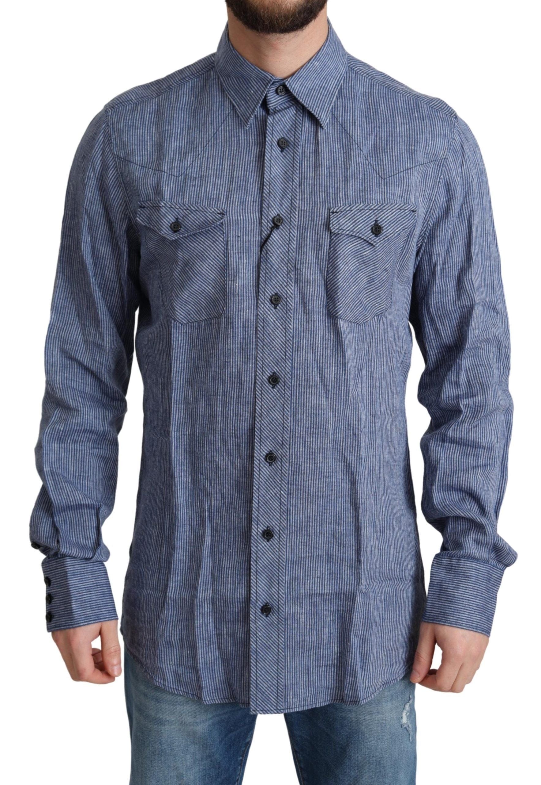 Dolce & Gabbana Linen Shirts IT39 | S Dolce & Gabbana Elegant Striped Linen Button-Down Shirt