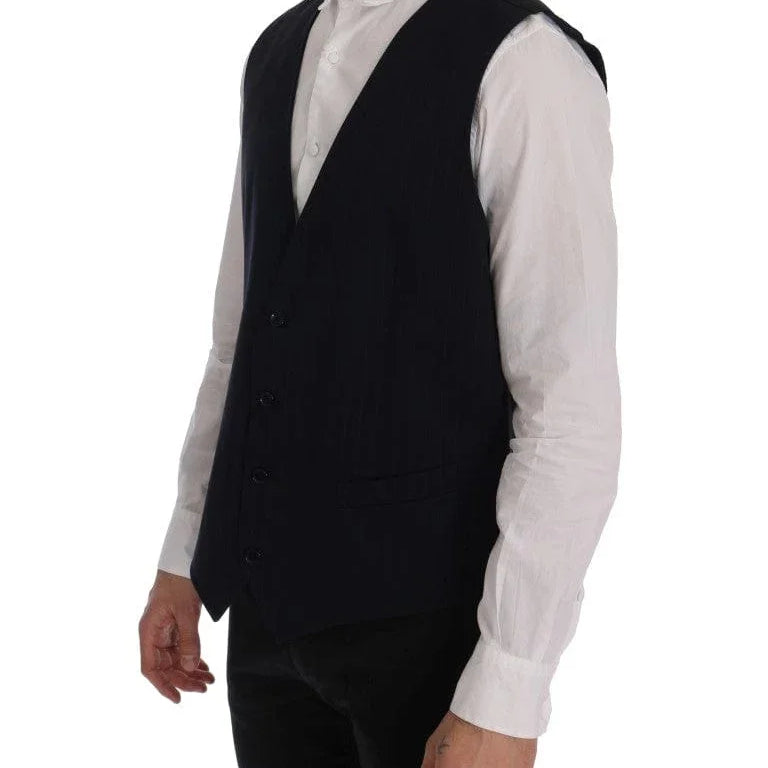 Dolce & Gabbana Formal Vests IT54 | XXL Dolce & Gabbana Elegant Striped Wool Blend Waistcoat Vest