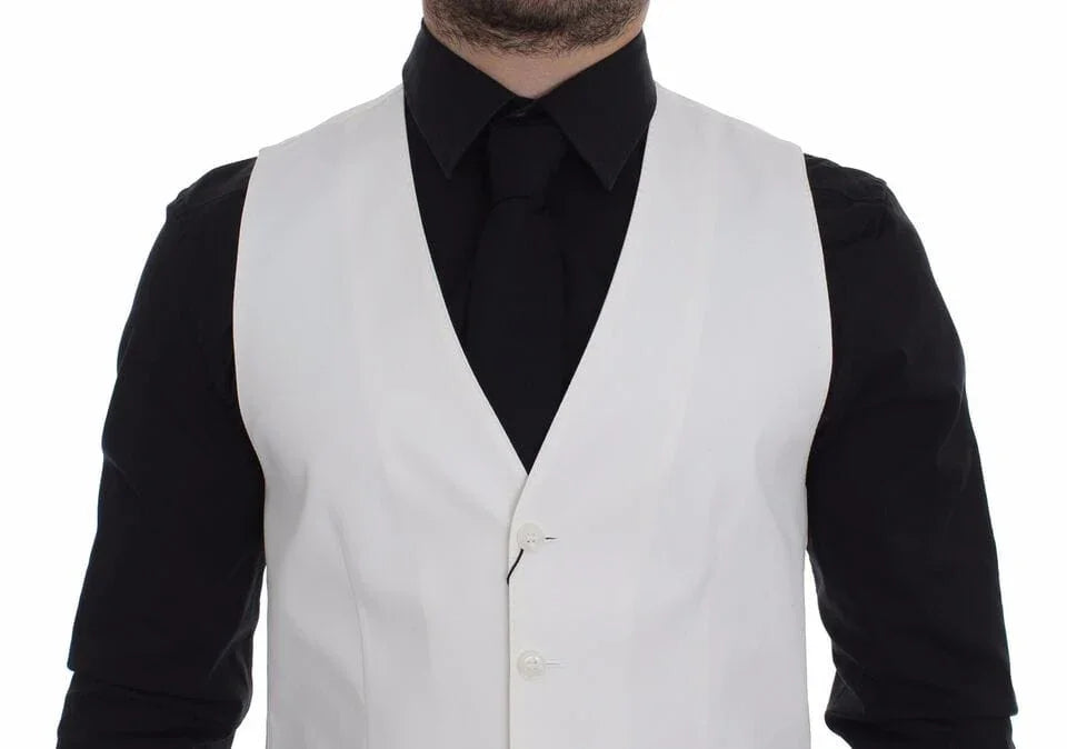 Dolce & Gabbana Formal Vests IT44 | XS Dolce & Gabbana Elegant White Cotton Silk Dress Vest