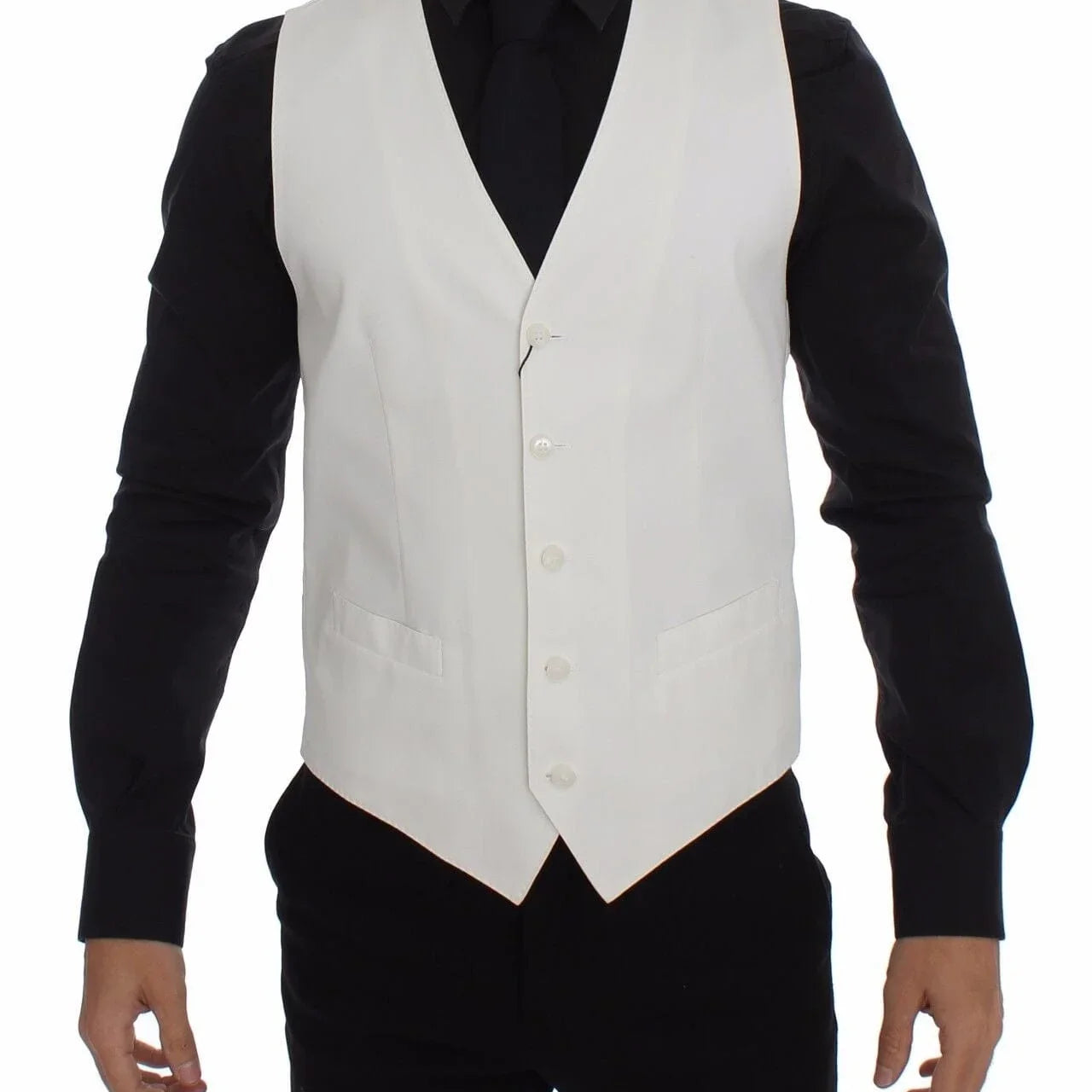 Dolce & Gabbana Formal Vests IT44 | XS Dolce & Gabbana Elegant White Cotton Silk Dress Vest