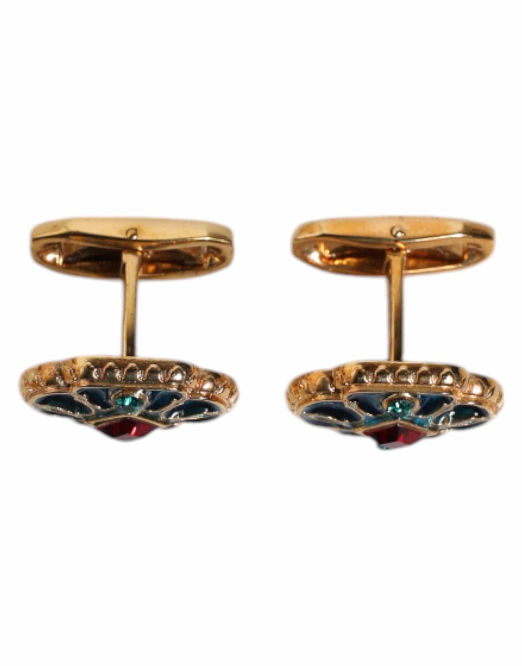 Dolce & Gabbana Dolce & Gabbana Gold Brass Blue Enameled Flower Cufflink