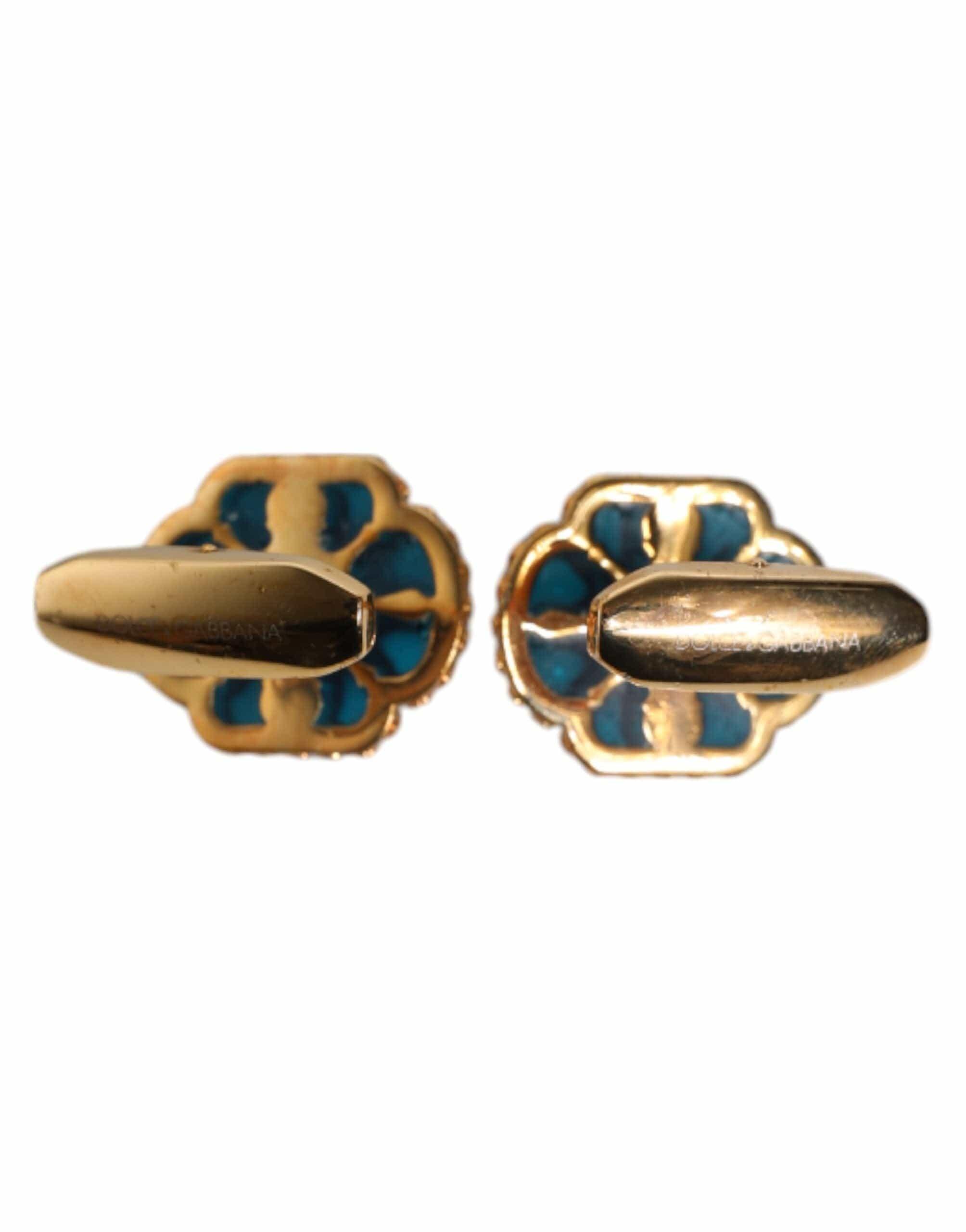 Dolce & Gabbana Dolce & Gabbana Gold Brass Blue Enameled Flower Cufflink
