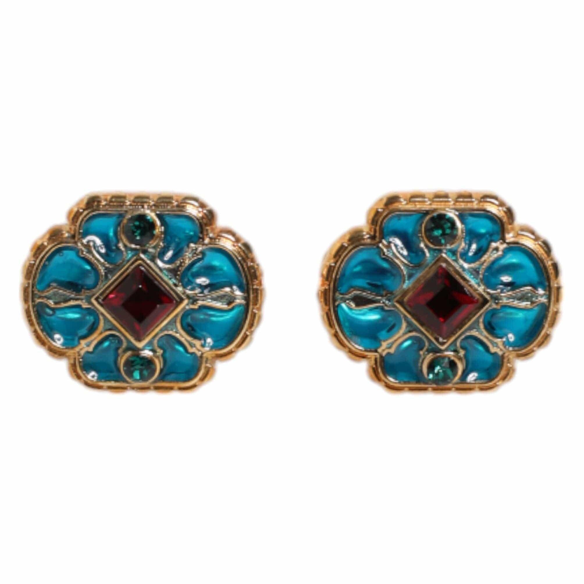Dolce & Gabbana Dolce & Gabbana Gold Brass Blue Enameled Flower Cufflink