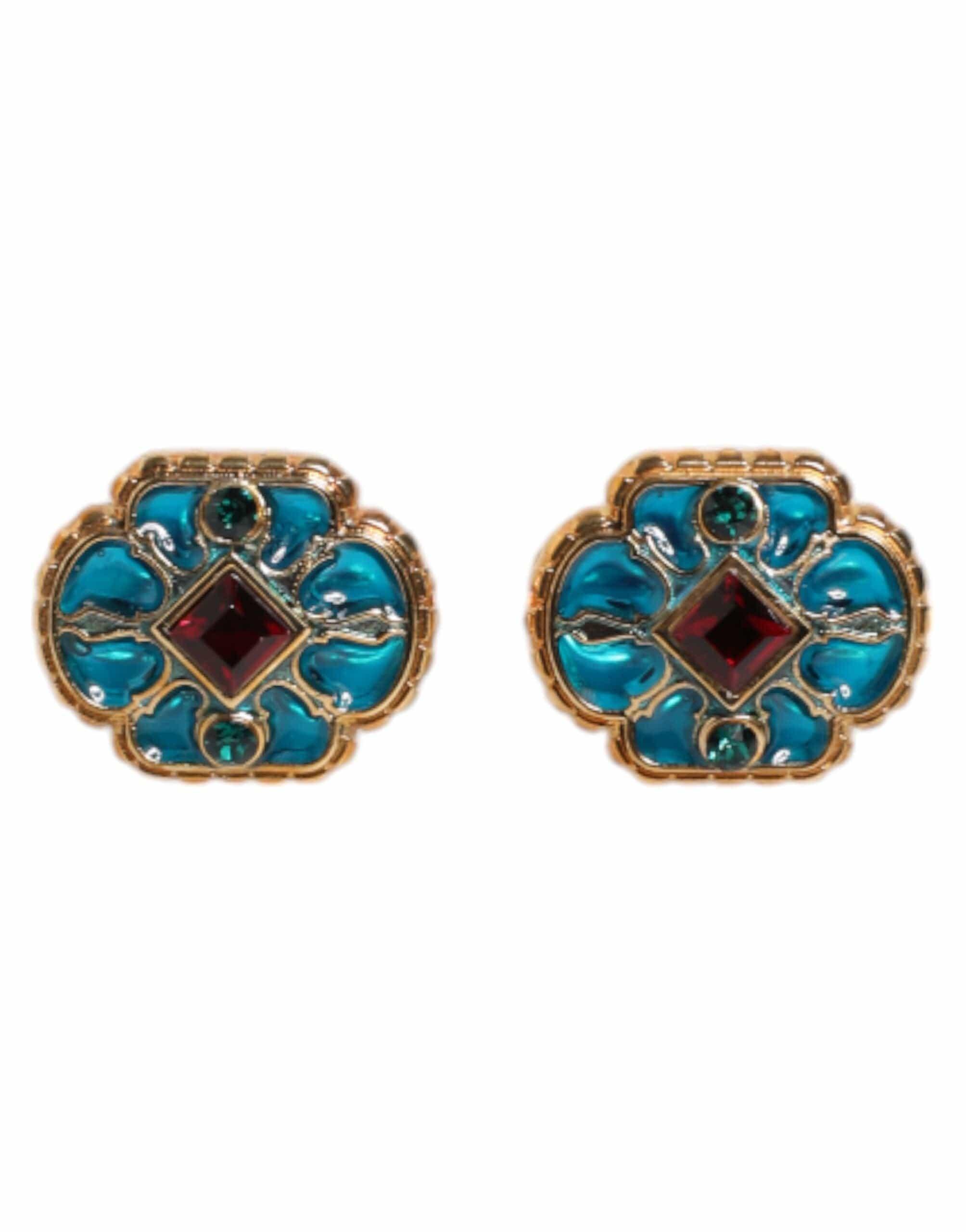 Dolce & Gabbana Dolce & Gabbana Gold Brass Blue Enameled Flower Cufflink