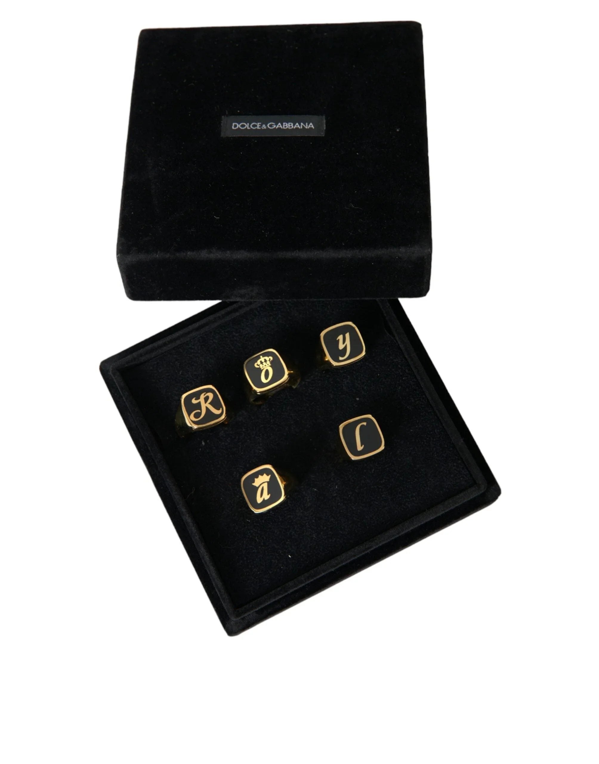 Dolce & Gabbana Rings Dolce & Gabbana Gold Brass ROYAL Enamel Set of 5 Ring
