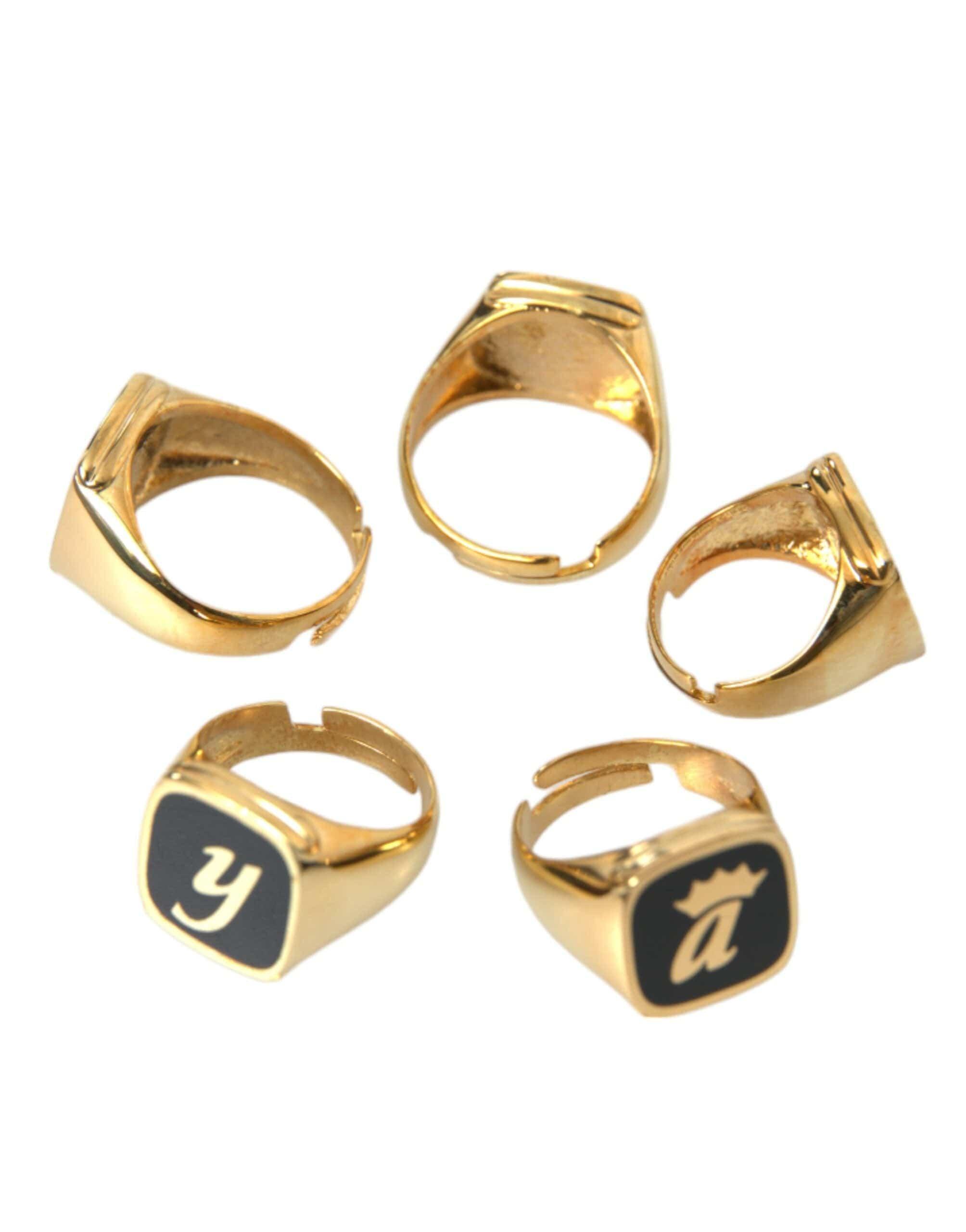 Dolce & Gabbana Rings Dolce & Gabbana Gold Brass ROYAL Enamel Set of 5 Ring