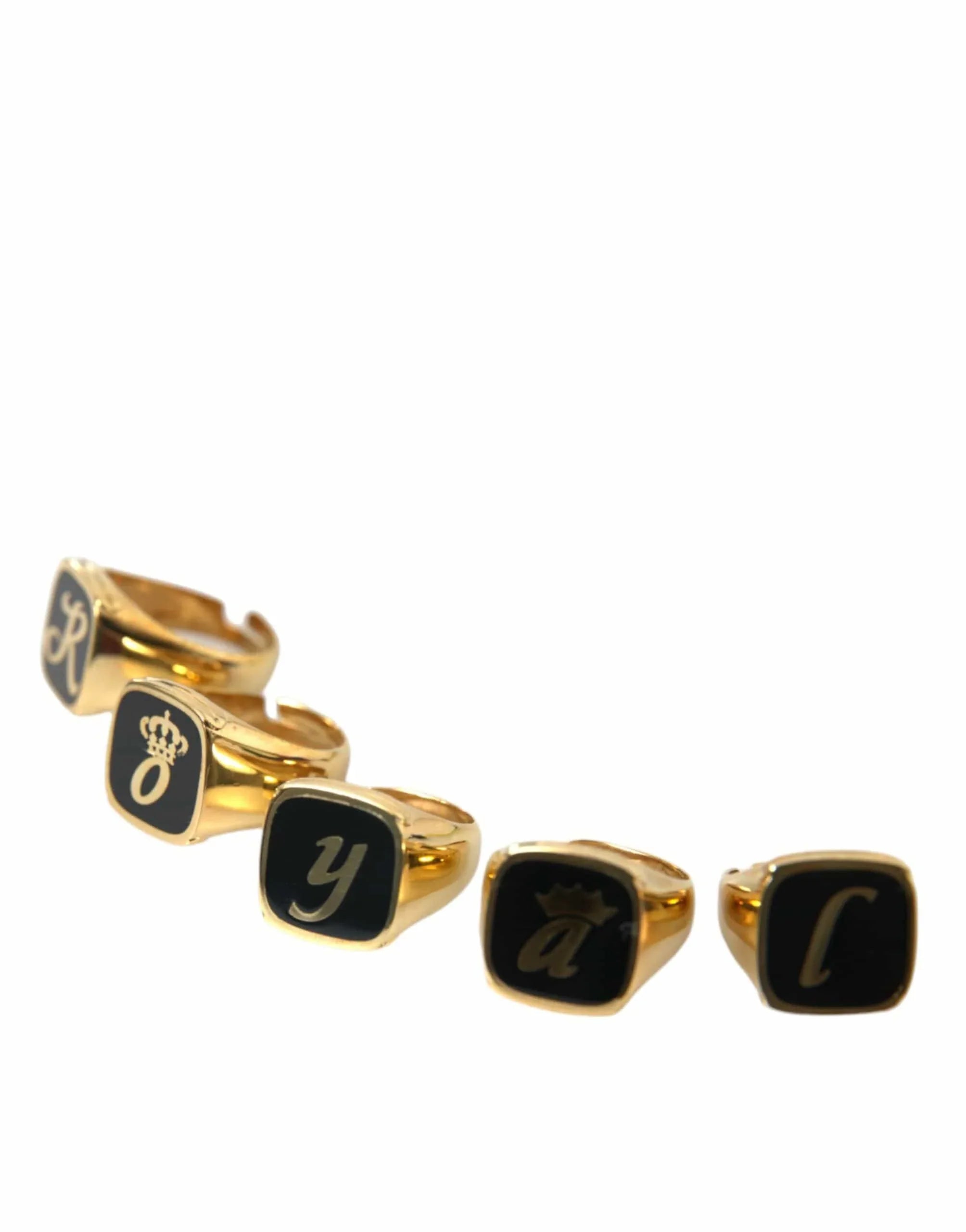 Dolce & Gabbana Rings Dolce & Gabbana Gold Brass ROYAL Enamel Set of 5 Ring