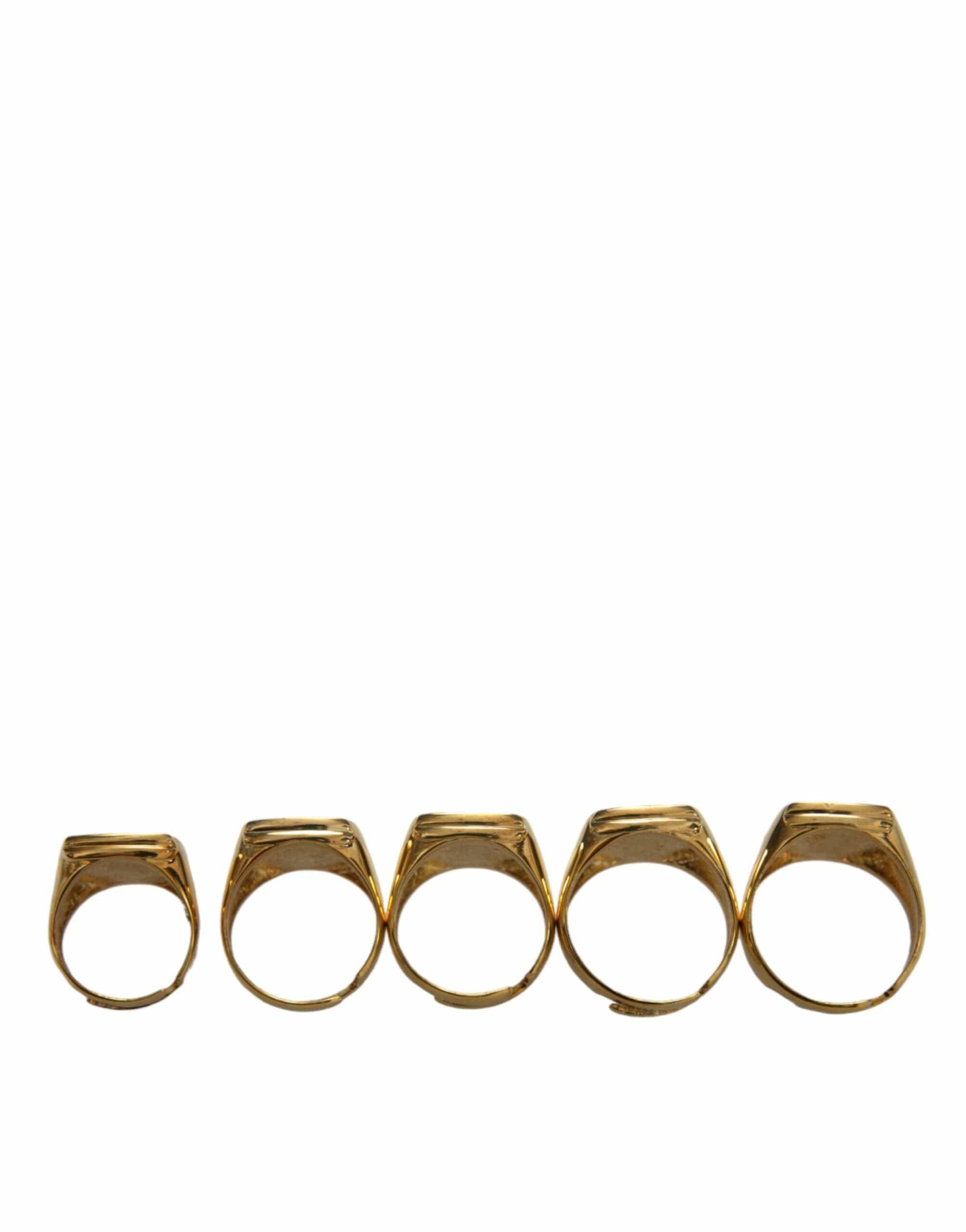 Dolce & Gabbana Rings Dolce & Gabbana Gold Brass ROYAL Enamel Set of 5 Ring