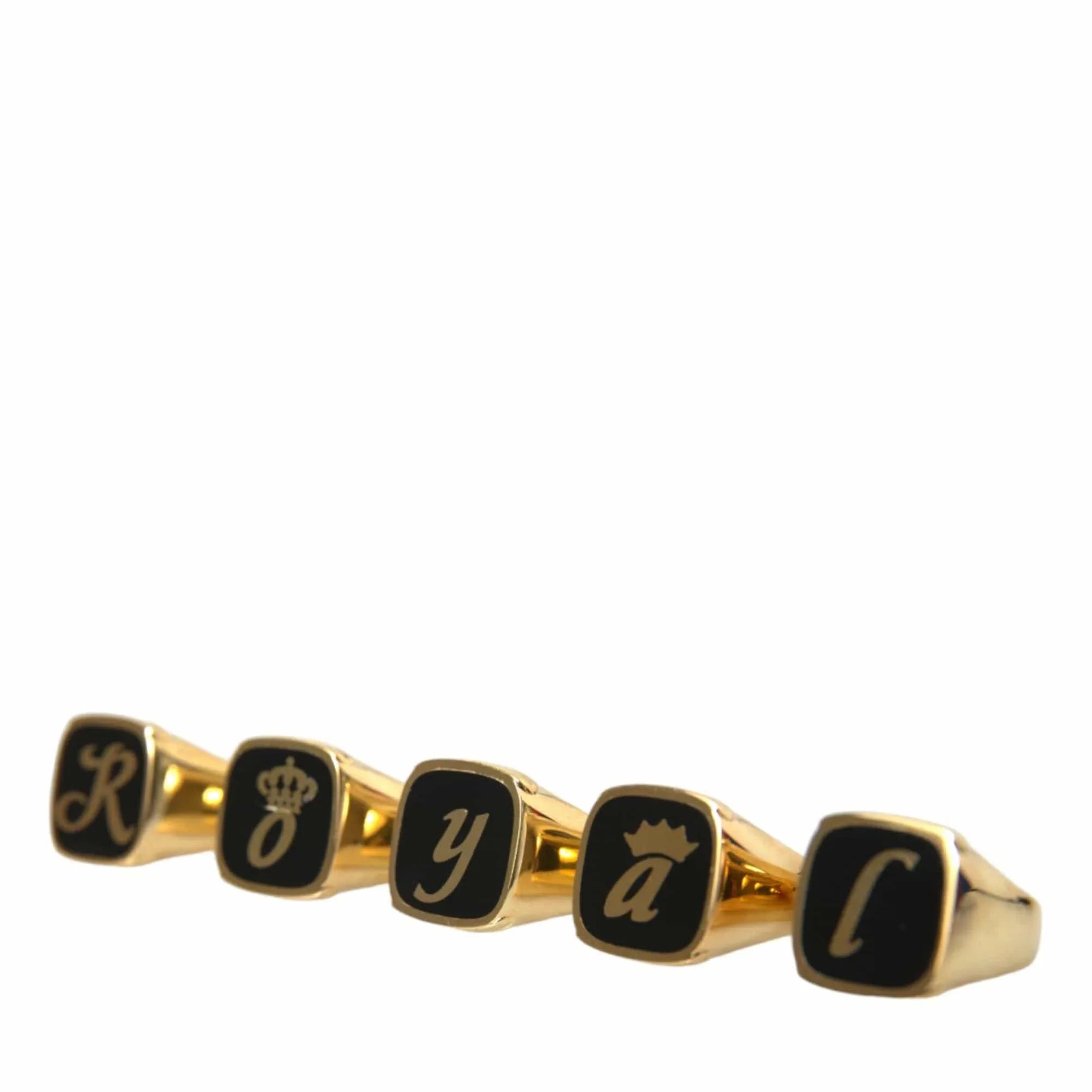 Dolce & Gabbana Rings Dolce & Gabbana Gold Brass ROYAL Enamel Set of 5 Ring