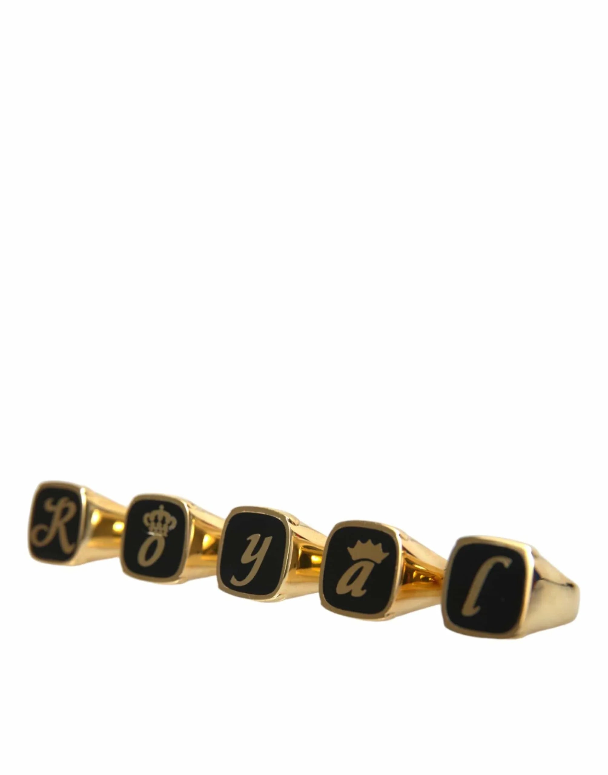Dolce & Gabbana Rings Dolce & Gabbana Gold Brass ROYAL Enamel Set of 5 Ring