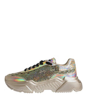 Dolce & Gabbana Sneakers Dolce & Gabbana Gold Sequin Iridiscent Daymaster Sneakers Shoes