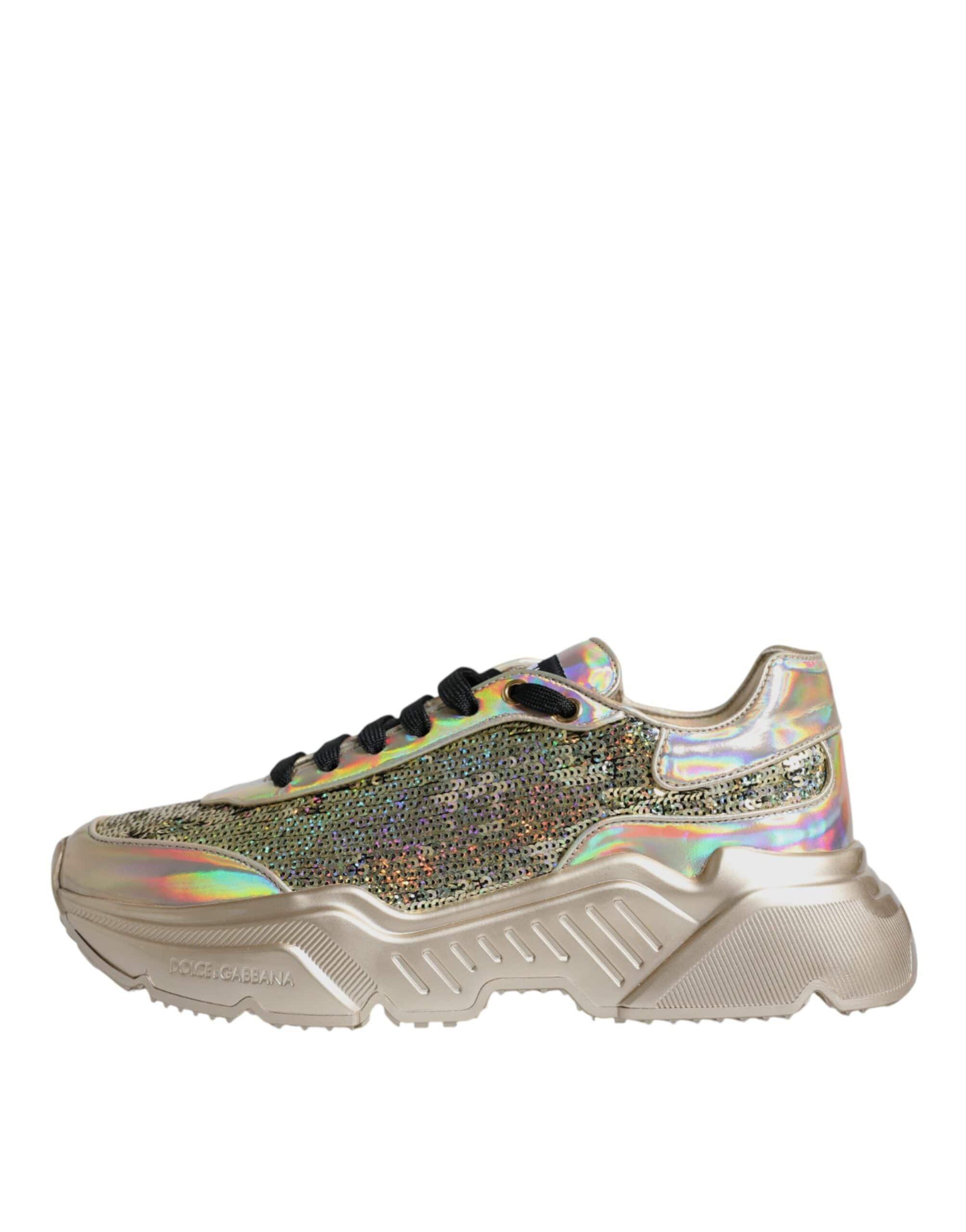 Dolce & Gabbana Sneakers Dolce & Gabbana Gold Sequin Iridiscent Daymaster Sneakers Shoes