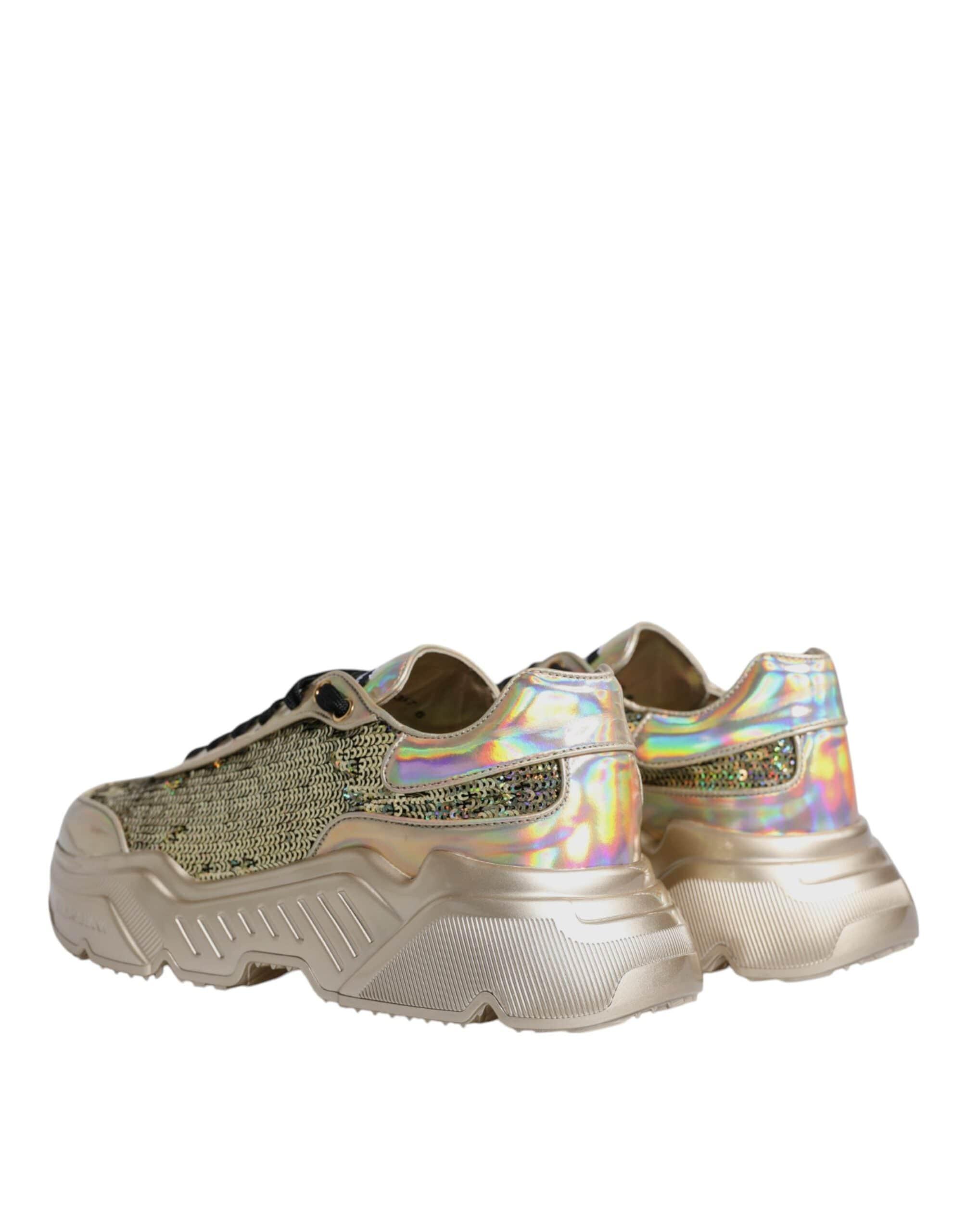 Dolce & Gabbana Sneakers Dolce & Gabbana Gold Sequin Iridiscent Daymaster Sneakers Shoes