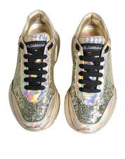 Dolce & Gabbana Sneakers Dolce & Gabbana Gold Sequin Iridiscent Daymaster Sneakers Shoes