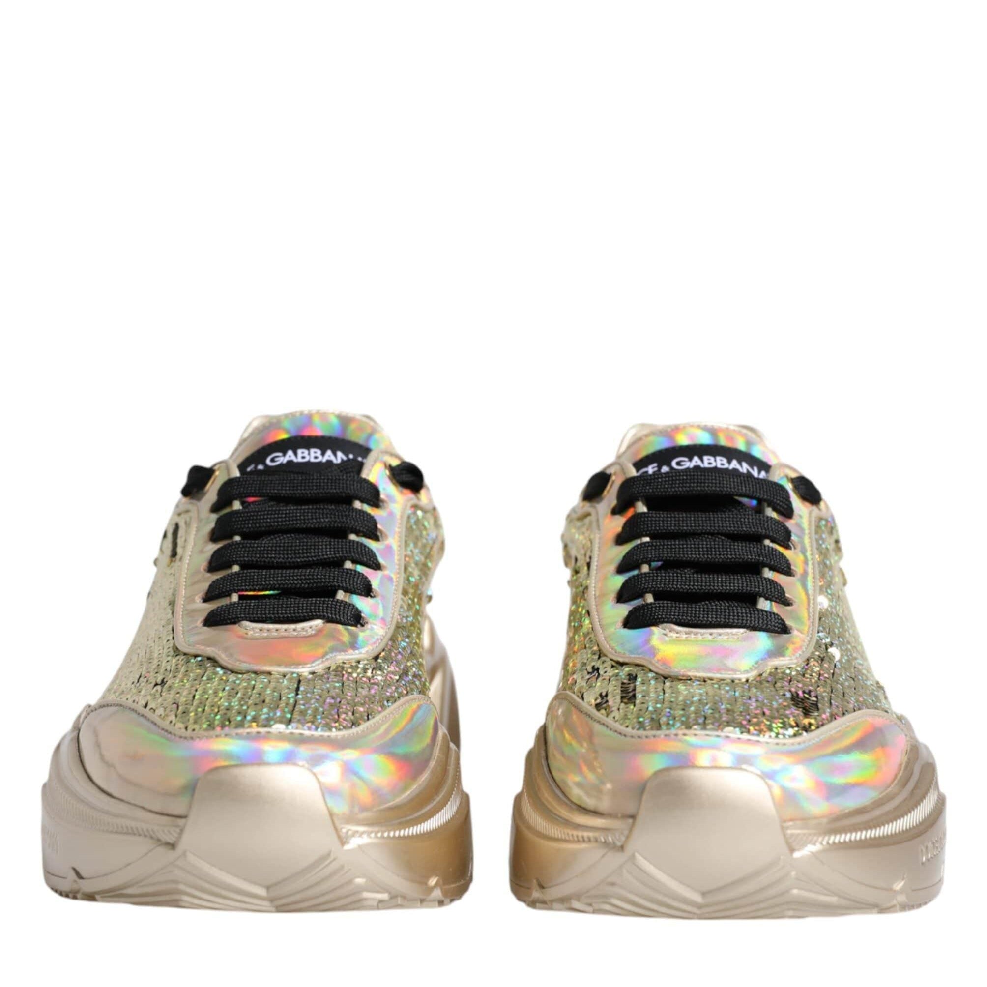 Dolce & Gabbana Sneakers Dolce & Gabbana Gold Sequin Iridiscent Daymaster Sneakers Shoes