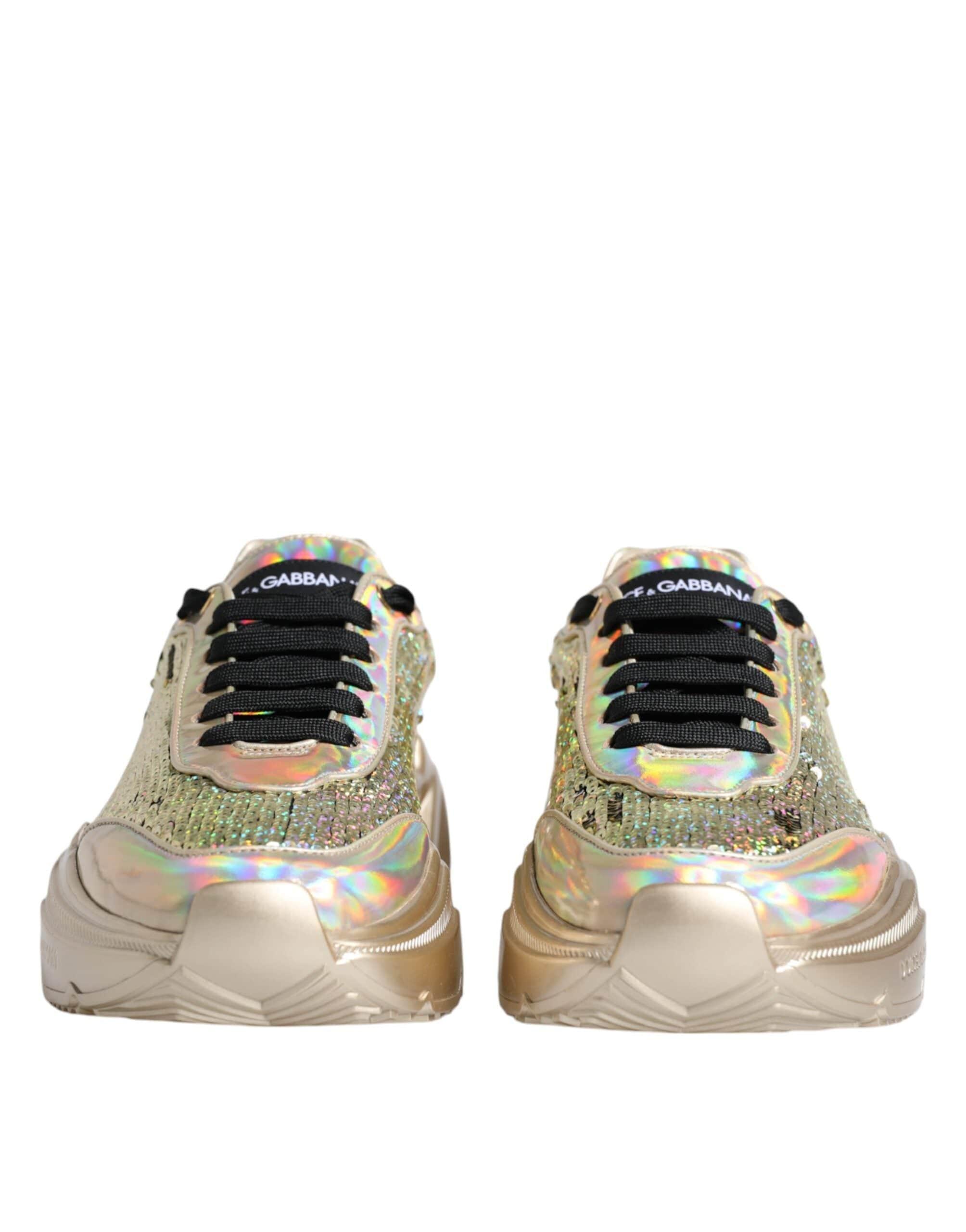 Dolce & Gabbana Sneakers Dolce & Gabbana Gold Sequin Iridiscent Daymaster Sneakers Shoes