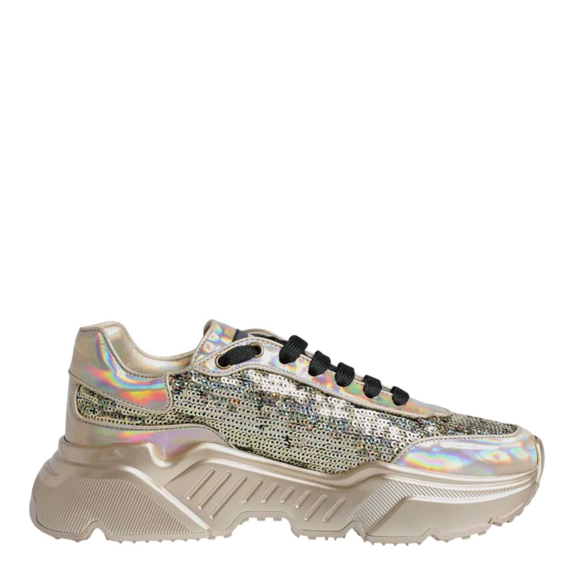 Dolce & Gabbana Sneakers Dolce & Gabbana Gold Sequin Iridiscent Daymaster Sneakers Shoes