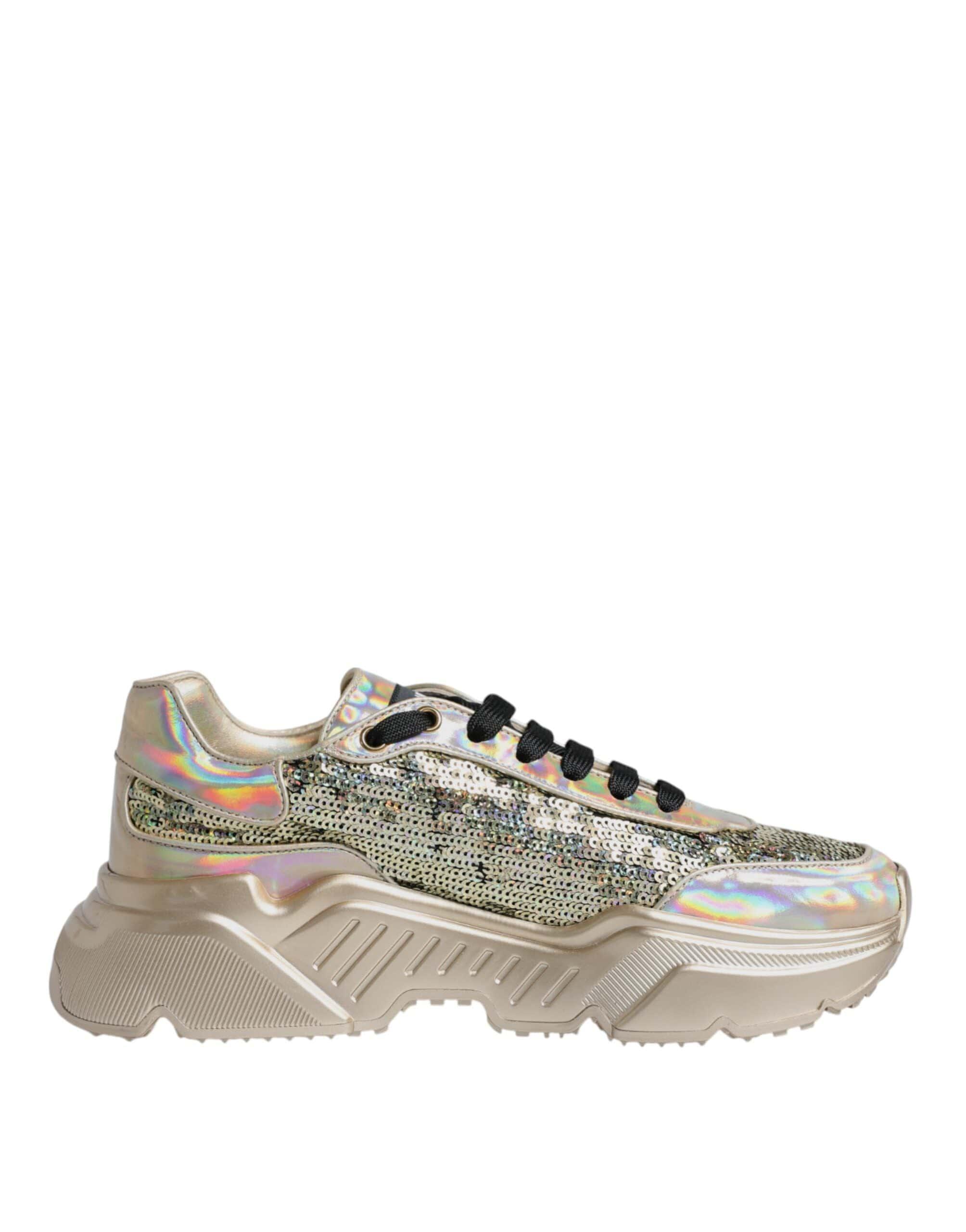 Dolce & Gabbana Sneakers Dolce & Gabbana Gold Sequin Iridiscent Daymaster Sneakers Shoes