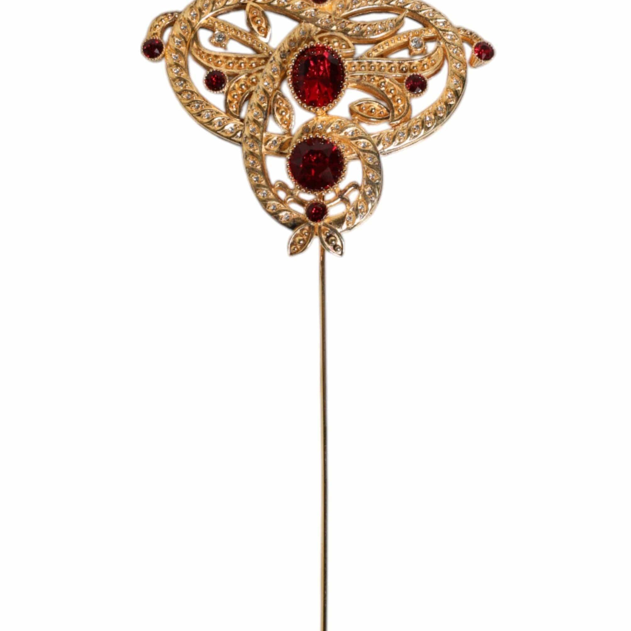 Dolce & Gabbana Dolce & Gabbana Gold Tone Red Crystal Embellish 925 Sterling Silver Pin