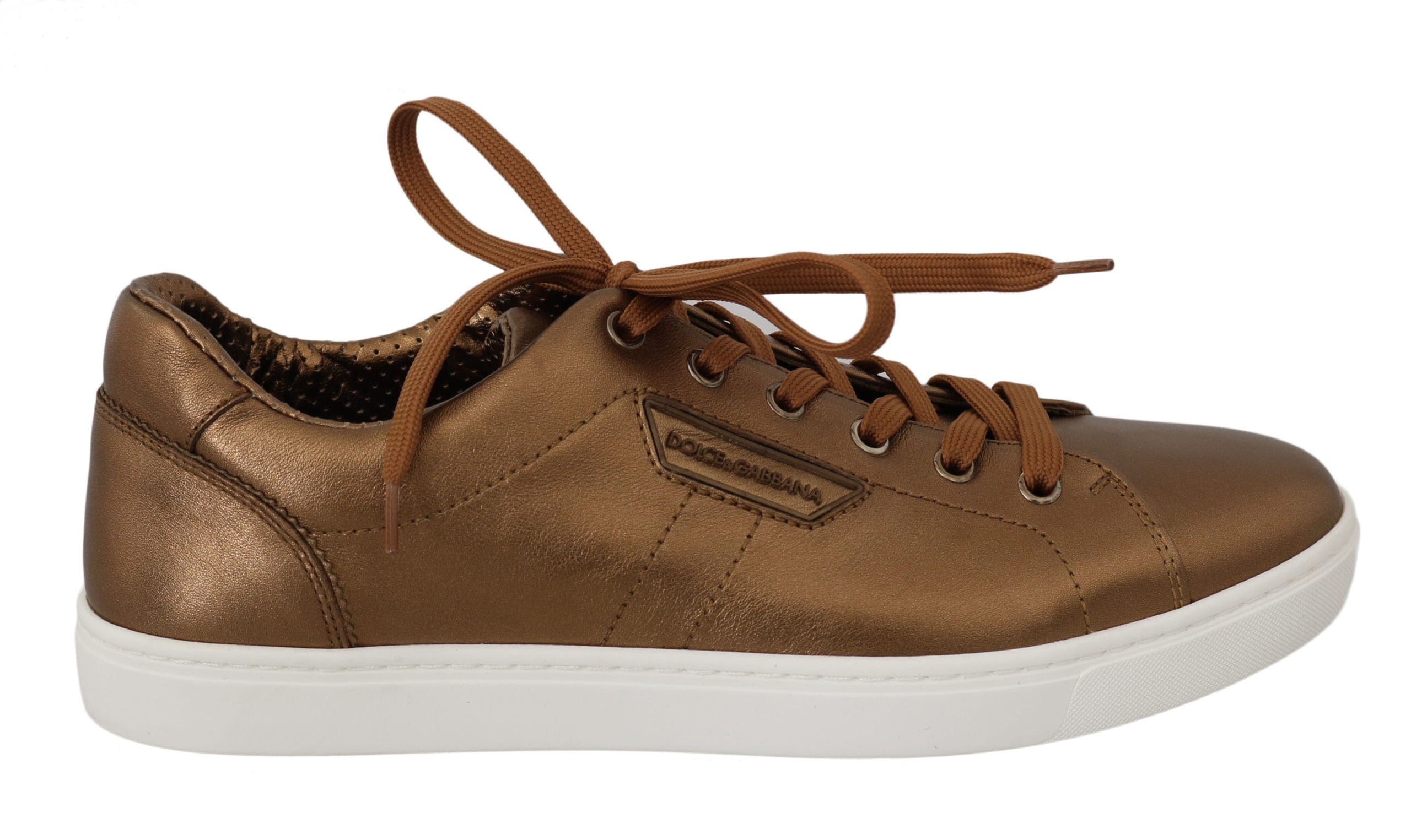 US6 Dolce & Gabbana Golden Metallic Leather Sneakers