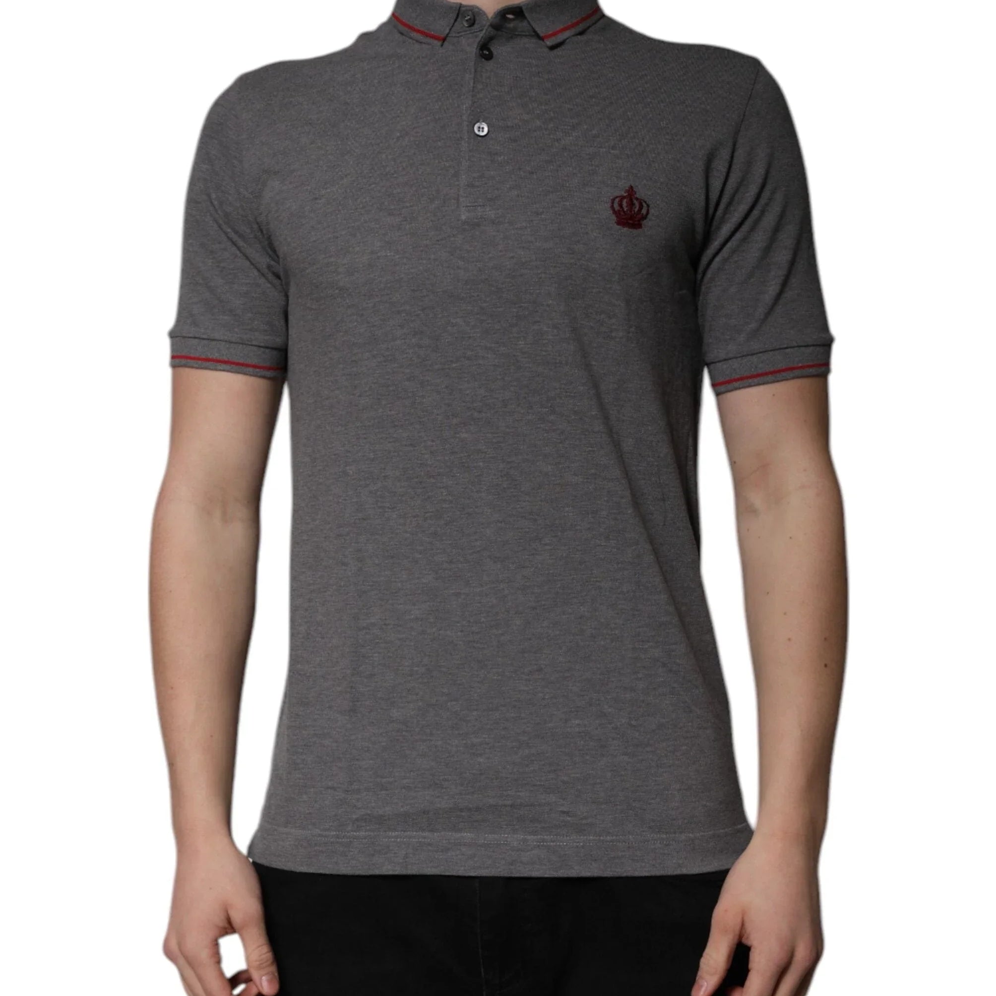 Dolce & Gabbana Premium Polos IT44 | XS Dolce & Gabbana Gray Cotton Crown Collared Polo T-shirt