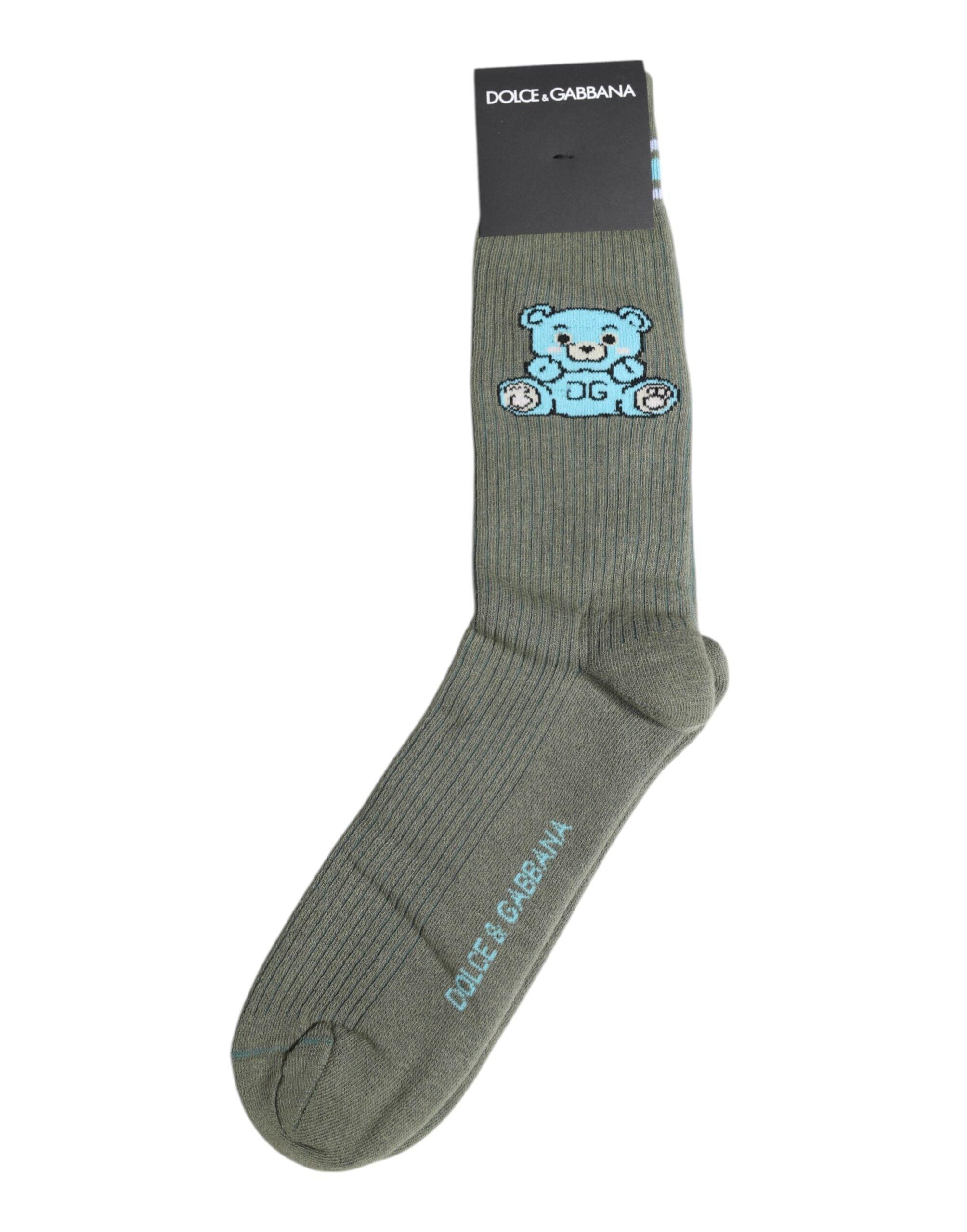 Dolce & Gabbana L Dolce & Gabbana Gray Cotton DG Bear Mid Calf Socks