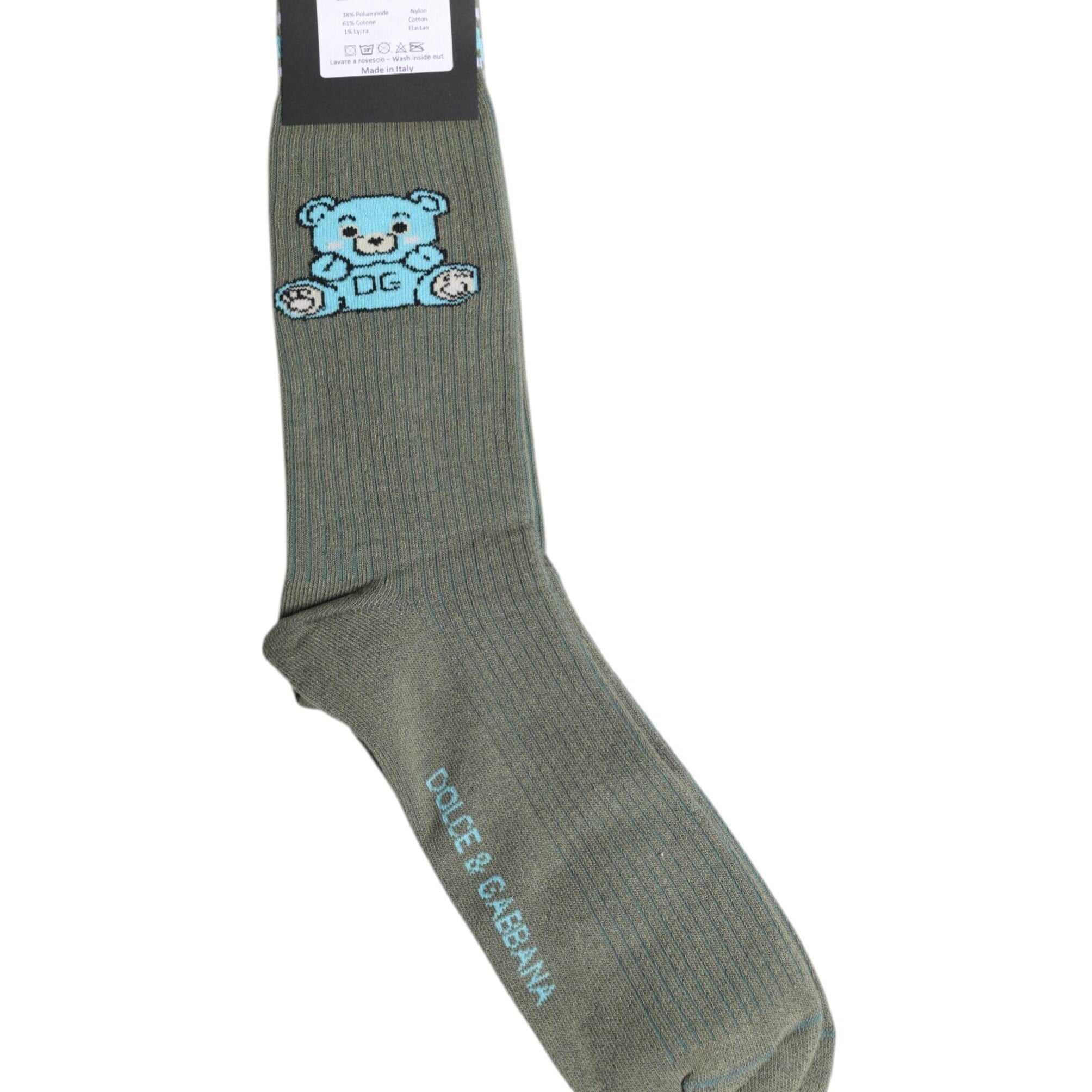 Dolce & Gabbana L Dolce & Gabbana Gray Cotton DG Bear Mid Calf Socks