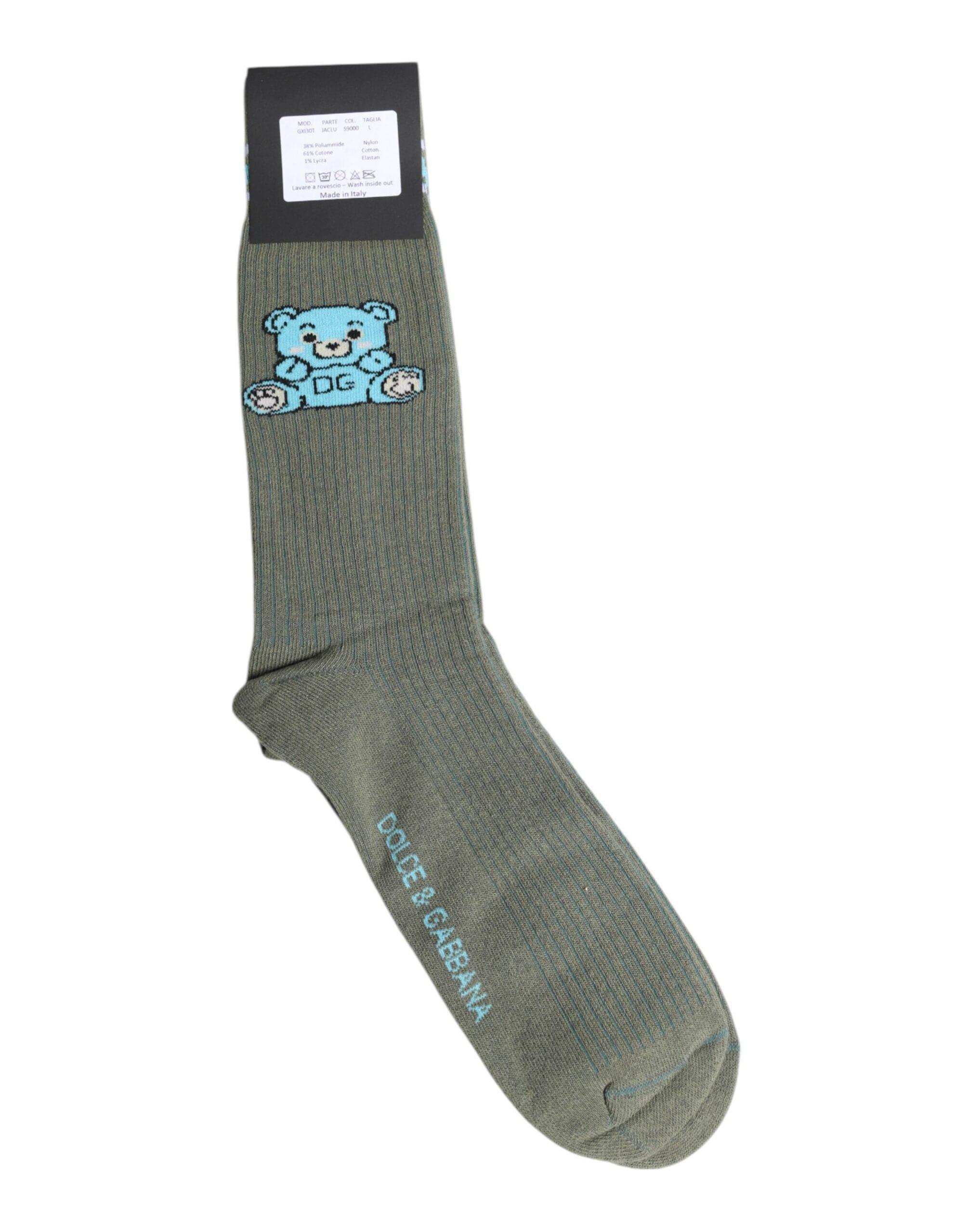 Dolce & Gabbana L Dolce & Gabbana Gray Cotton DG Bear Mid Calf Socks