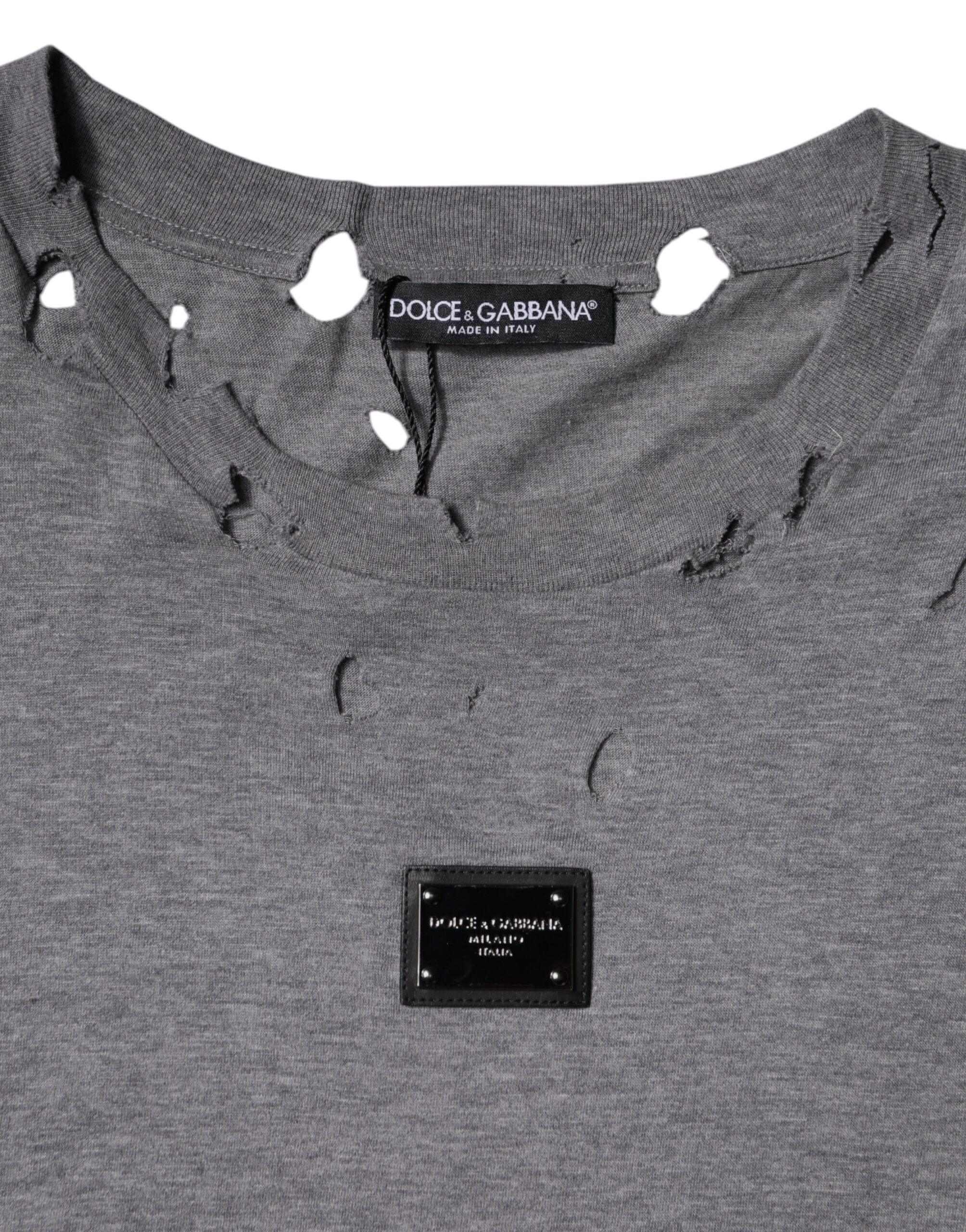 Dolce & Gabbana T-Shirts IT54 | XL Dolce & Gabbana Gray Logo Crew Neck Short Sleeves T-shirt