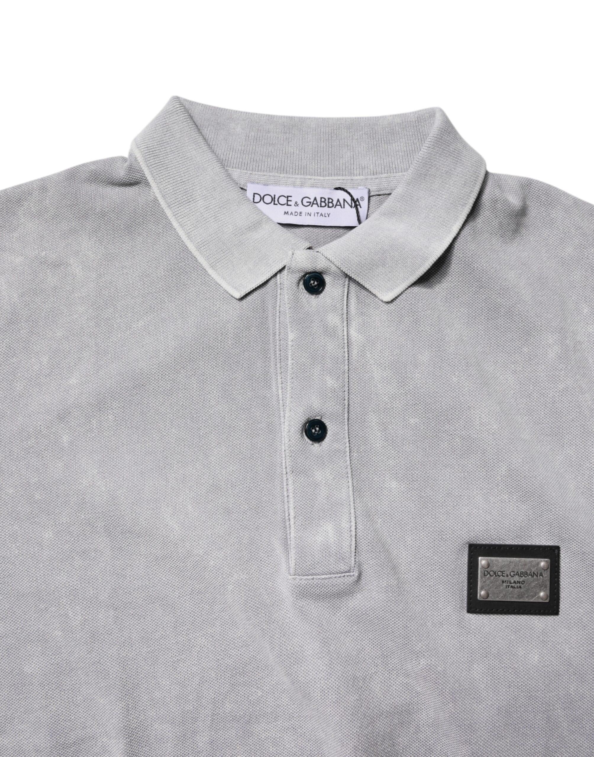 Dolce & Gabbana Premium Polos IT46 | S Dolce & Gabbana Gray Logo Plaque Cotton Men Polo Shirt T-shirt