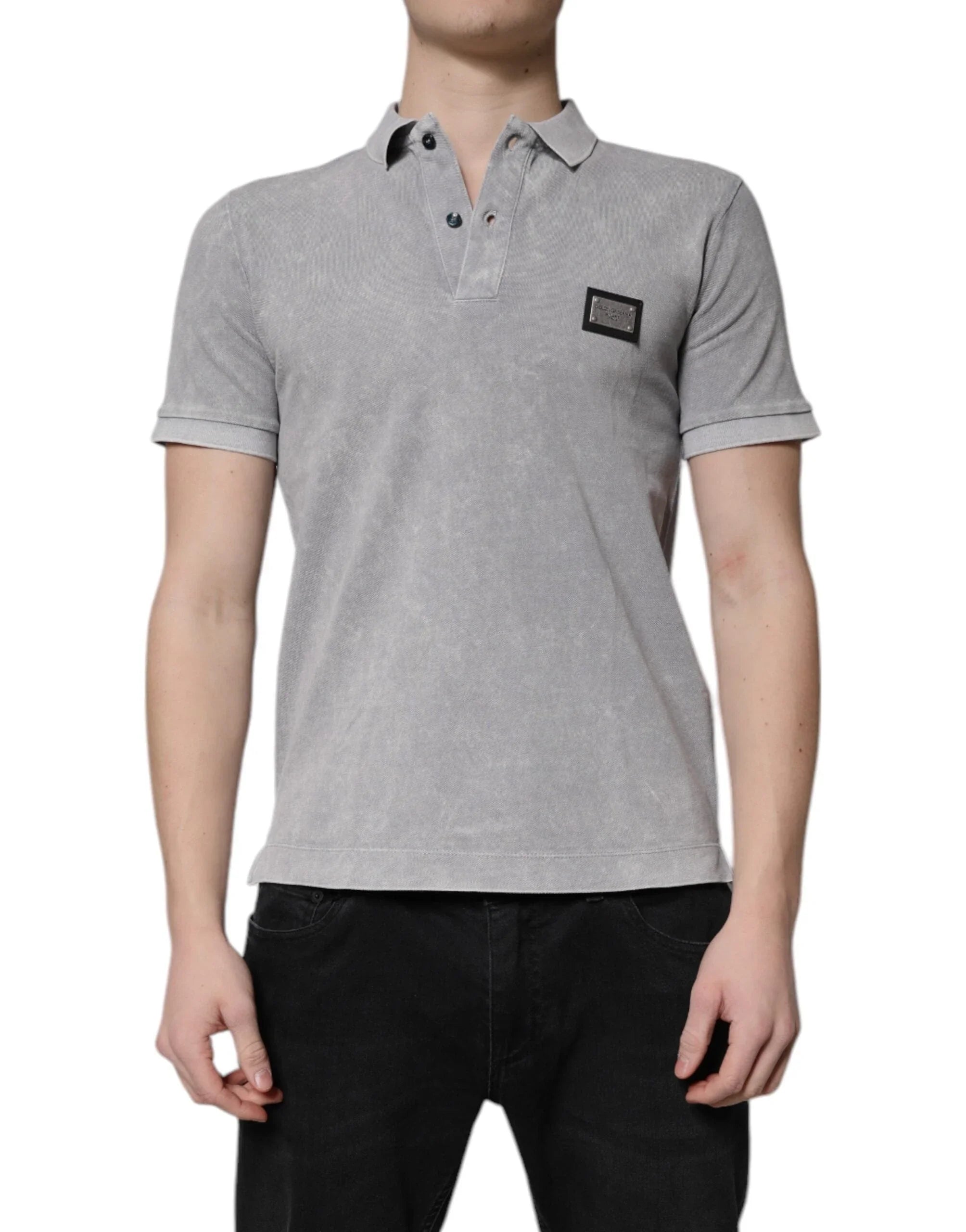 Dolce & Gabbana Premium Polos IT46 | S Dolce & Gabbana Gray Logo Plaque Cotton Men Polo Shirt T-shirt