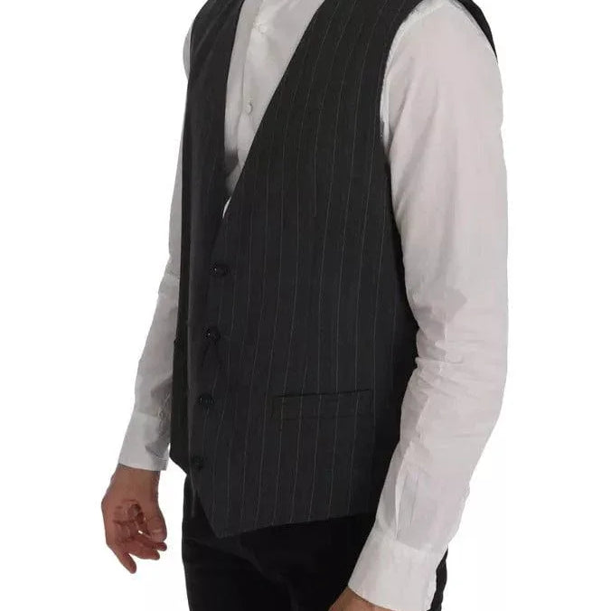 Dolce & Gabbana Formal Vests IT52 | XL Dolce & Gabbana Gray Wool Stretch Gilet Waistcoat Vest