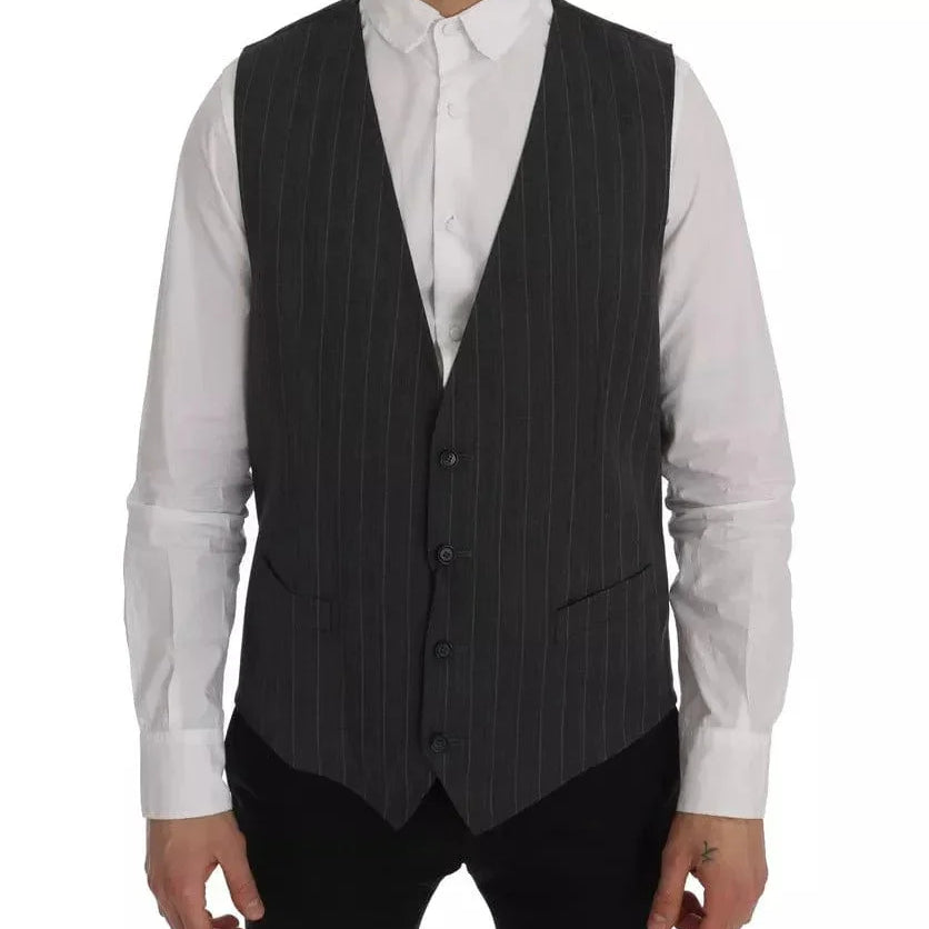 Dolce & Gabbana Formal Vests IT52 | XL Dolce & Gabbana Gray Wool Stretch Gilet Waistcoat Vest
