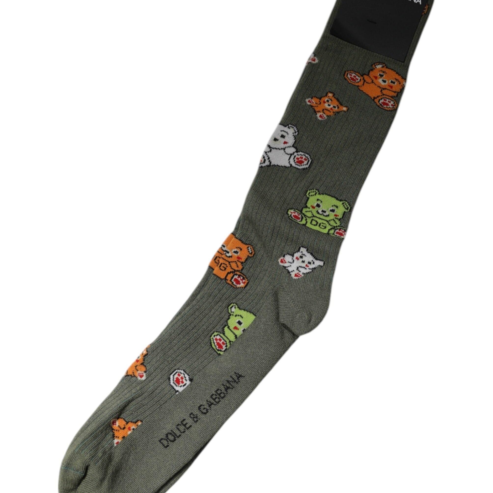 Dolce & Gabbana XL Dolce & Gabbana Green Nylon DG Bear Printed Mid Calf Socks