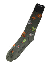 Dolce & Gabbana XL Dolce & Gabbana Green Nylon DG Bear Printed Mid Calf Socks