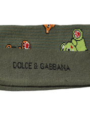 Dolce & Gabbana XL Dolce & Gabbana Green Nylon DG Bear Printed Mid Calf Socks