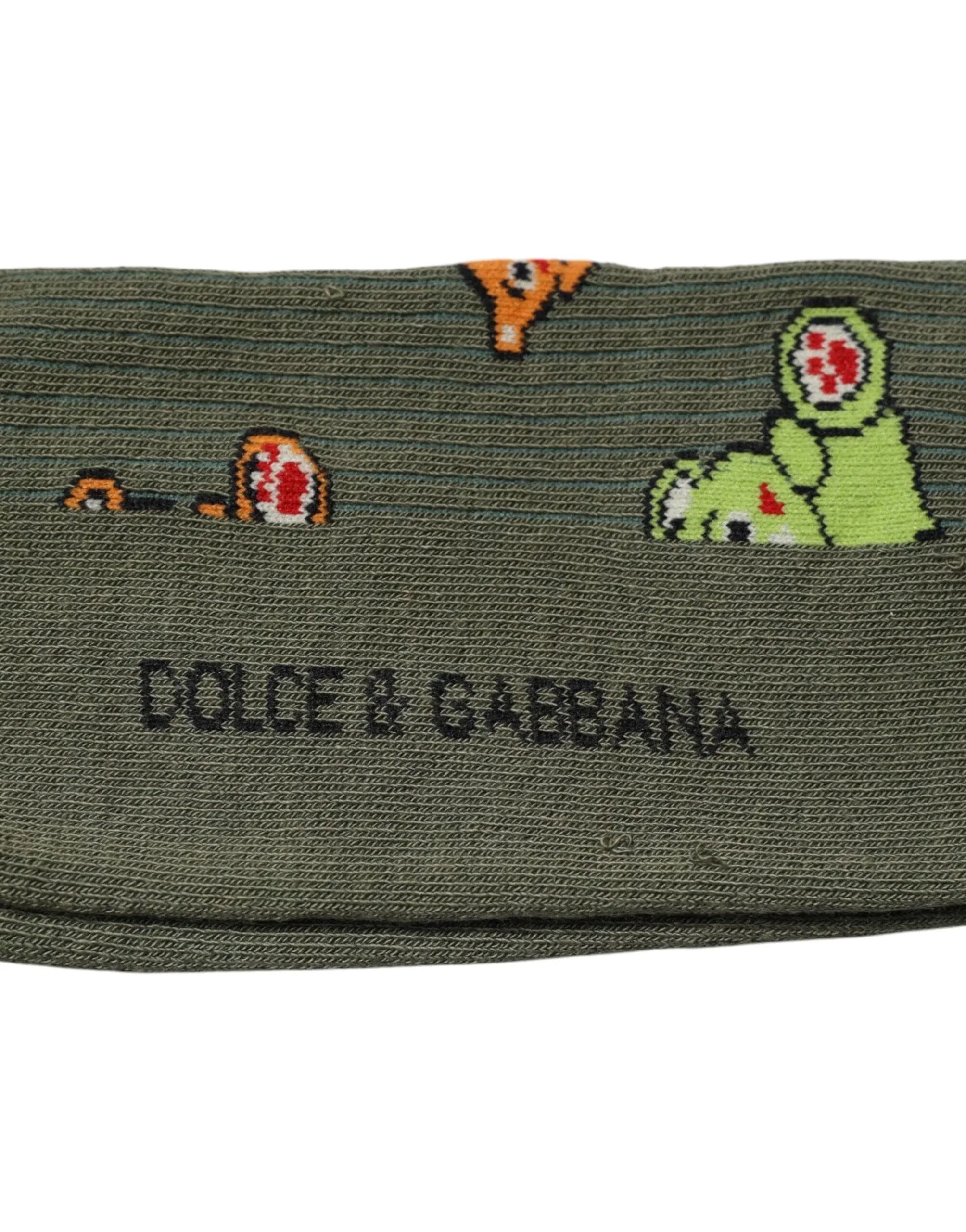 Dolce & Gabbana XL Dolce & Gabbana Green Nylon DG Bear Printed Mid Calf Socks