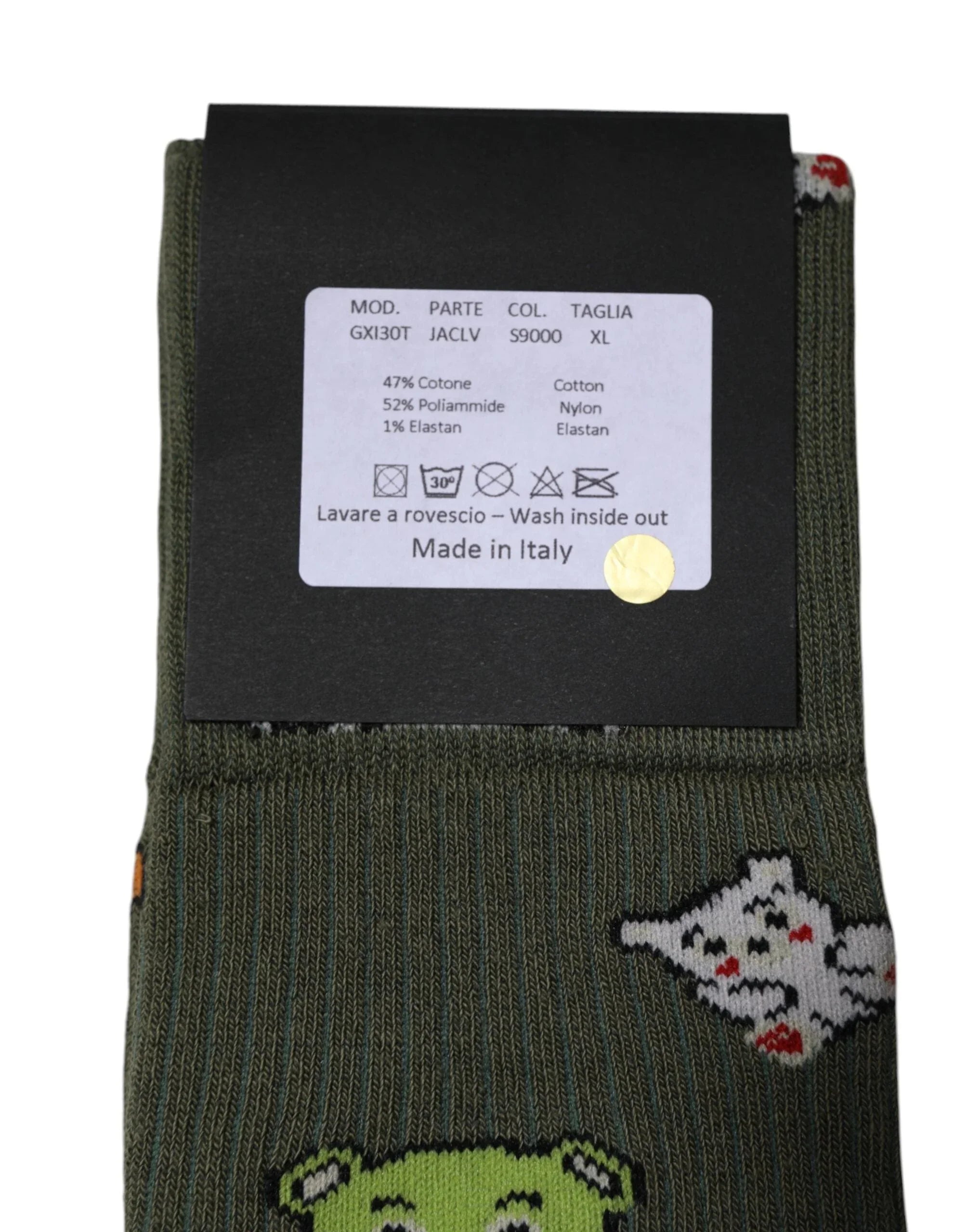 Dolce & Gabbana XL Dolce & Gabbana Green Nylon DG Bear Printed Mid Calf Socks