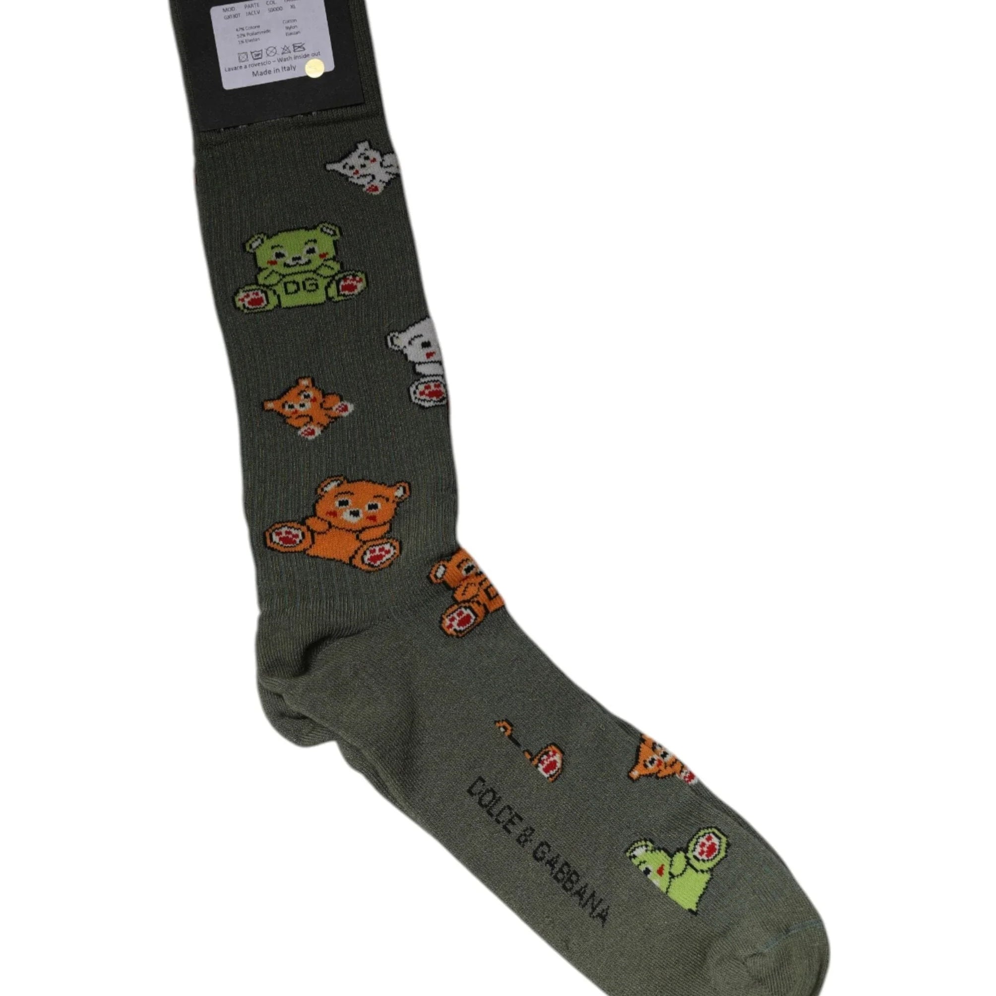 Dolce & Gabbana XL Dolce & Gabbana Green Nylon DG Bear Printed Mid Calf Socks
