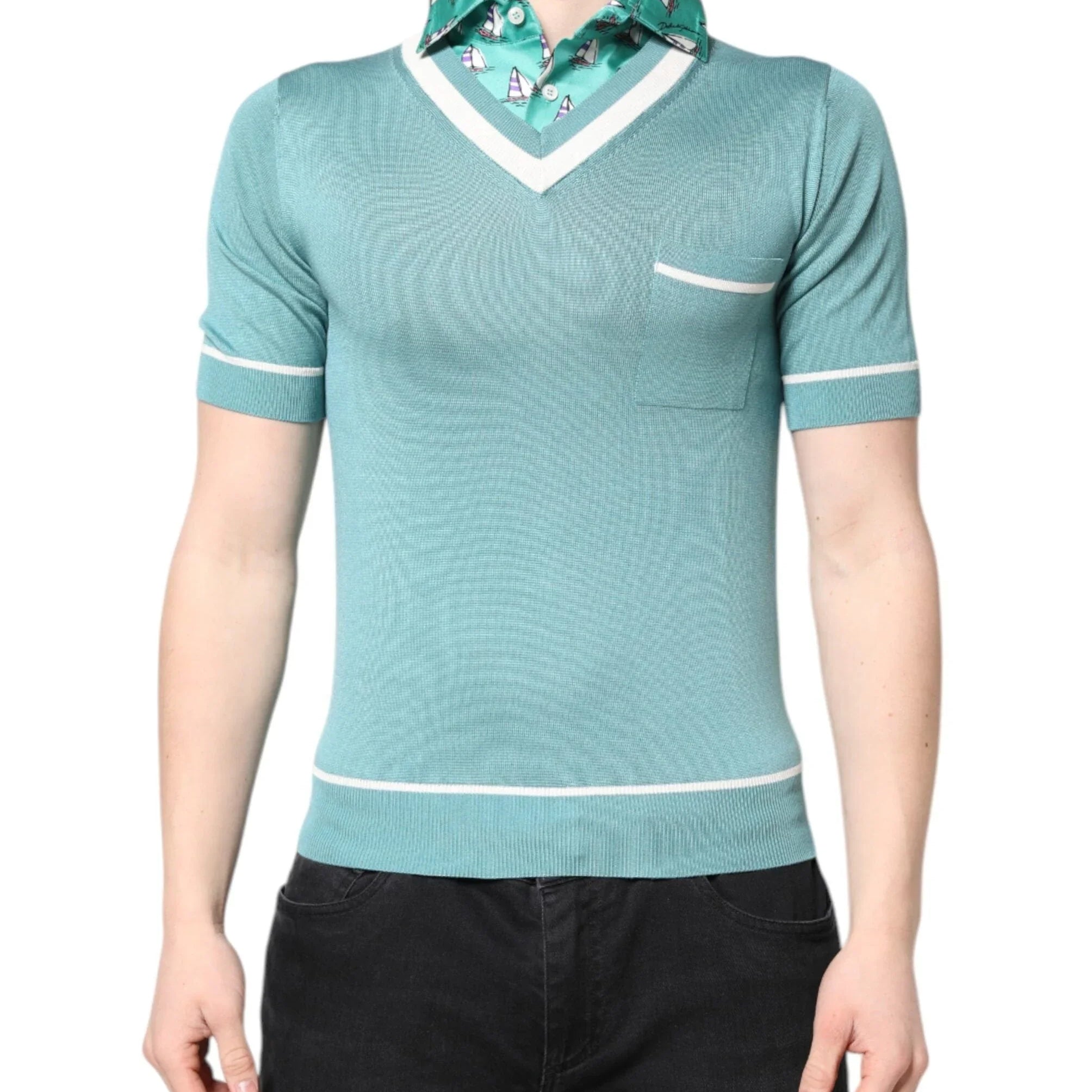 Dolce & Gabbana Premium Polos IT44 | XS Dolce & Gabbana Green Printed Collared Short Sleeve T-shirt