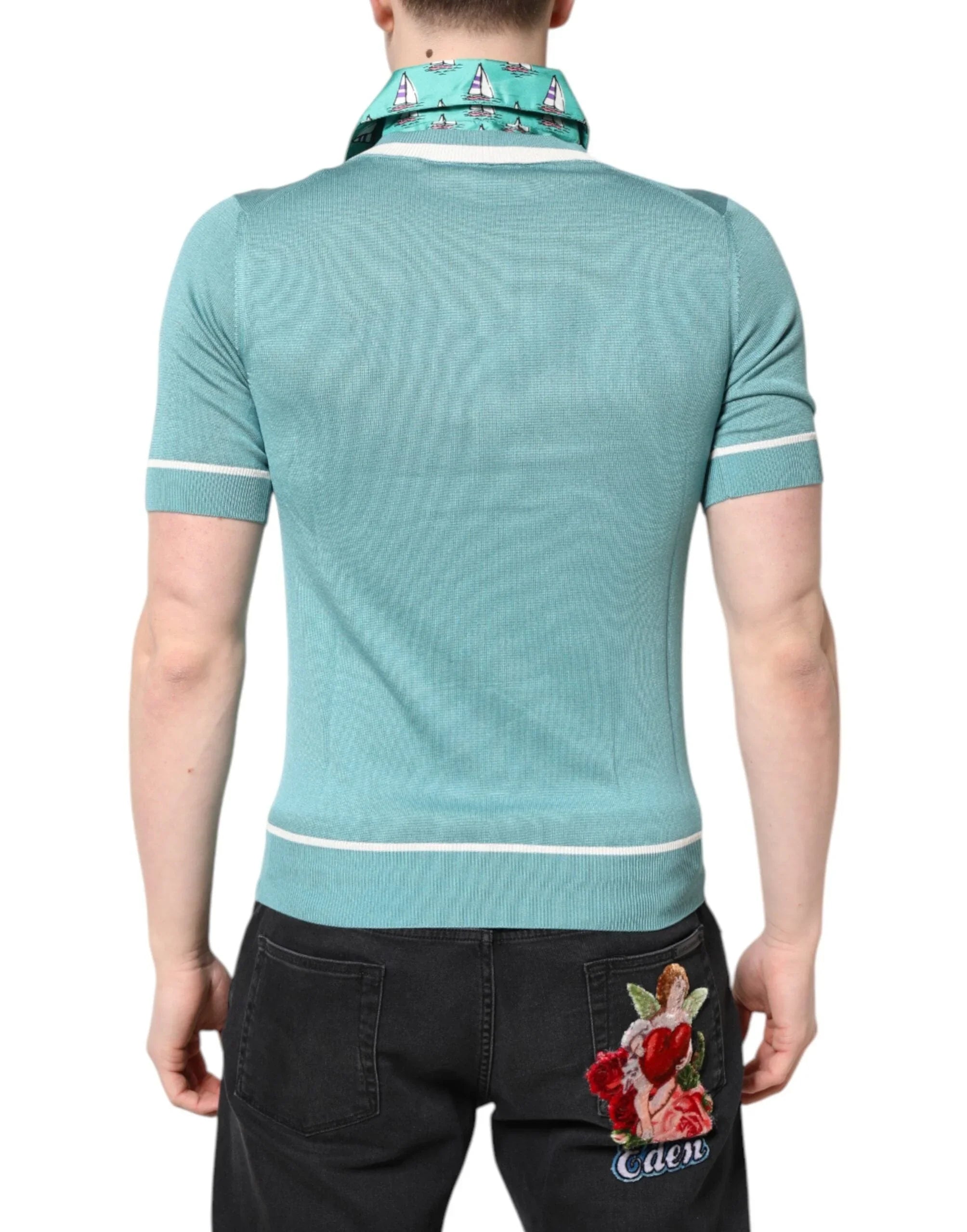 Dolce & Gabbana Premium Polos IT44 | XS Dolce & Gabbana Green Printed Collared Short Sleeve T-shirt