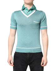 Dolce & Gabbana Premium Polos IT44 | XS Dolce & Gabbana Green Printed Collared Short Sleeve T-shirt
