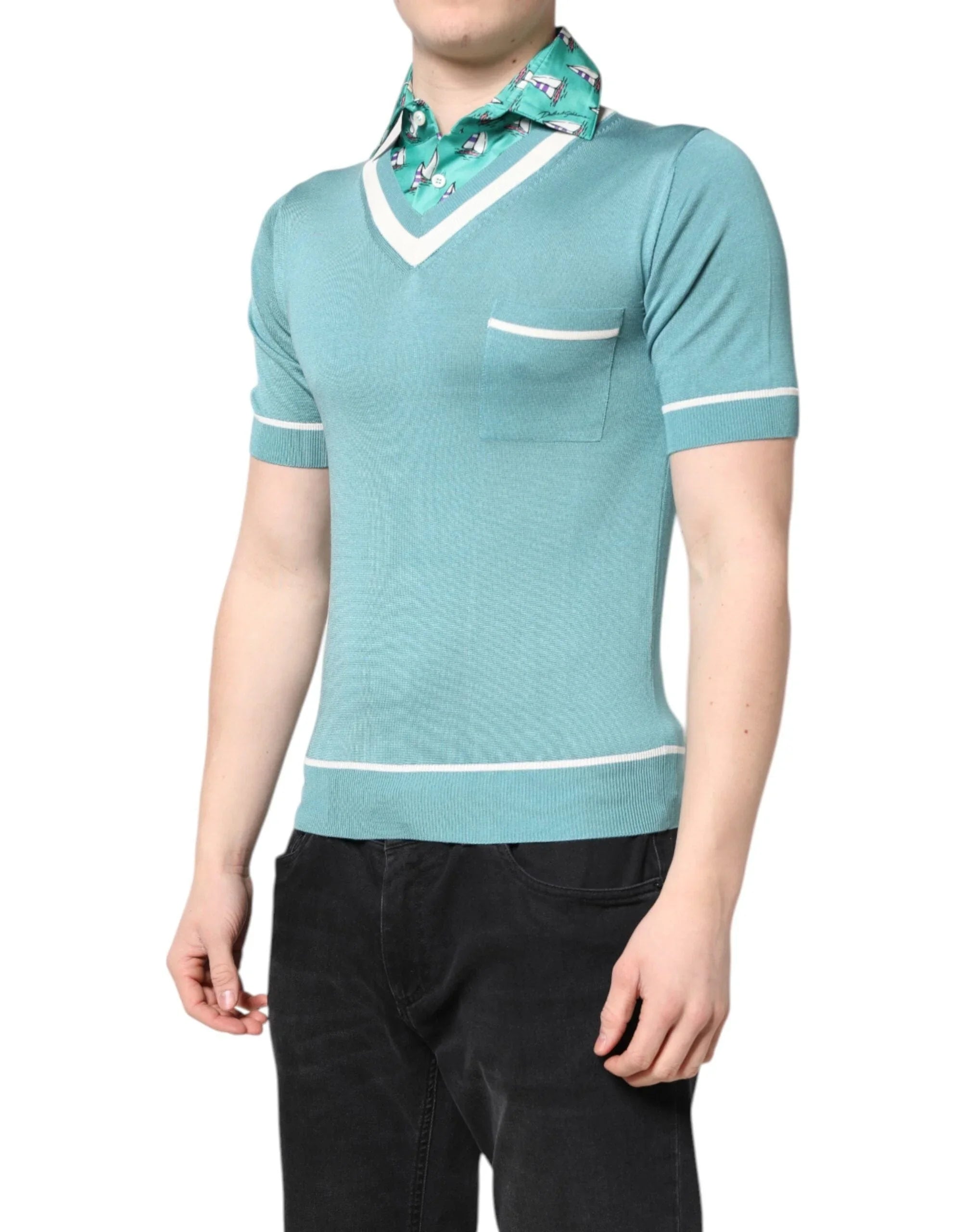 Dolce & Gabbana Premium Polos IT44 | XS Dolce & Gabbana Green Printed Collared Short Sleeve T-shirt